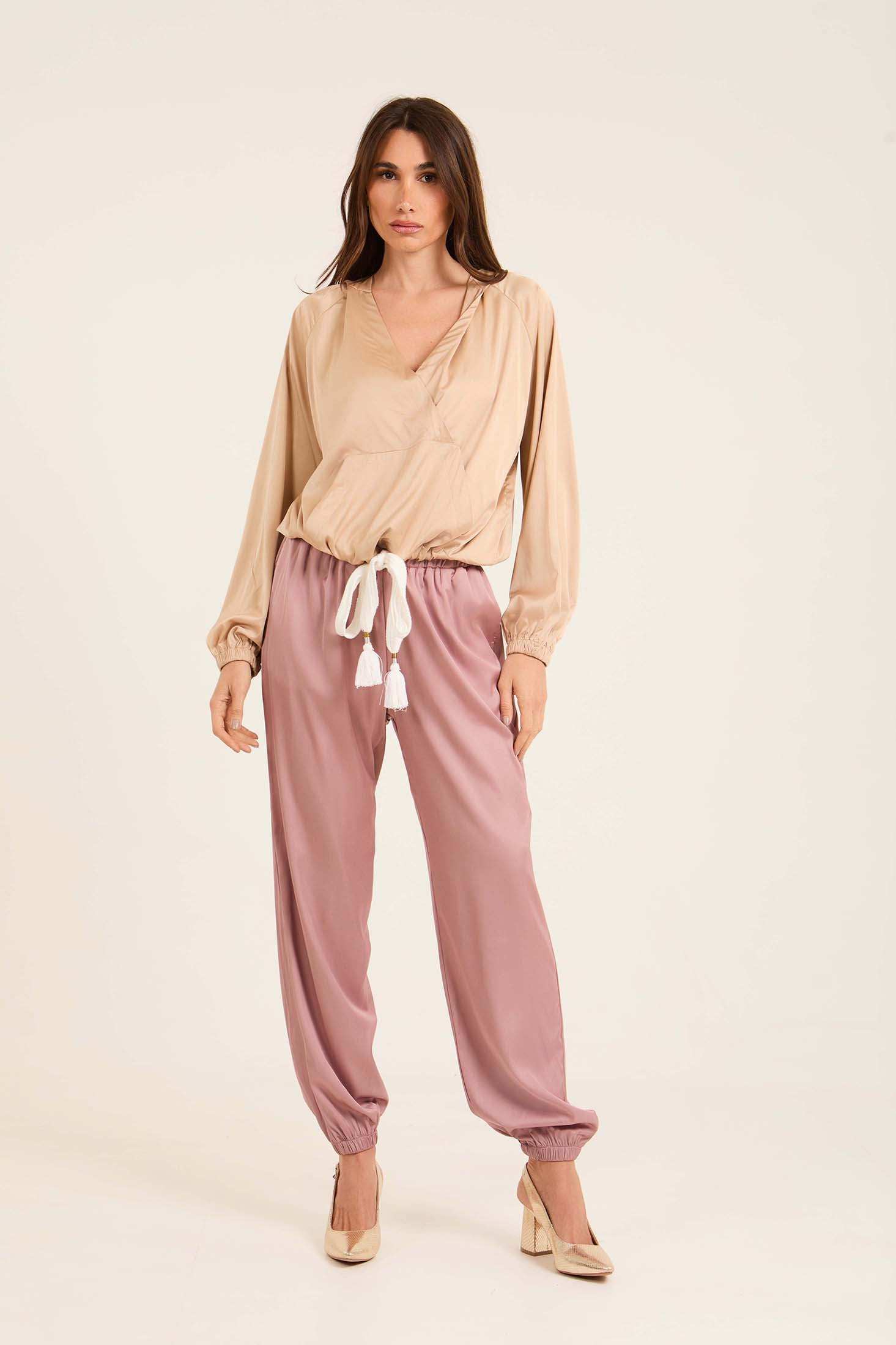 Deep V-Neck Sweatshirt with Drawstring Trim - Image 4
