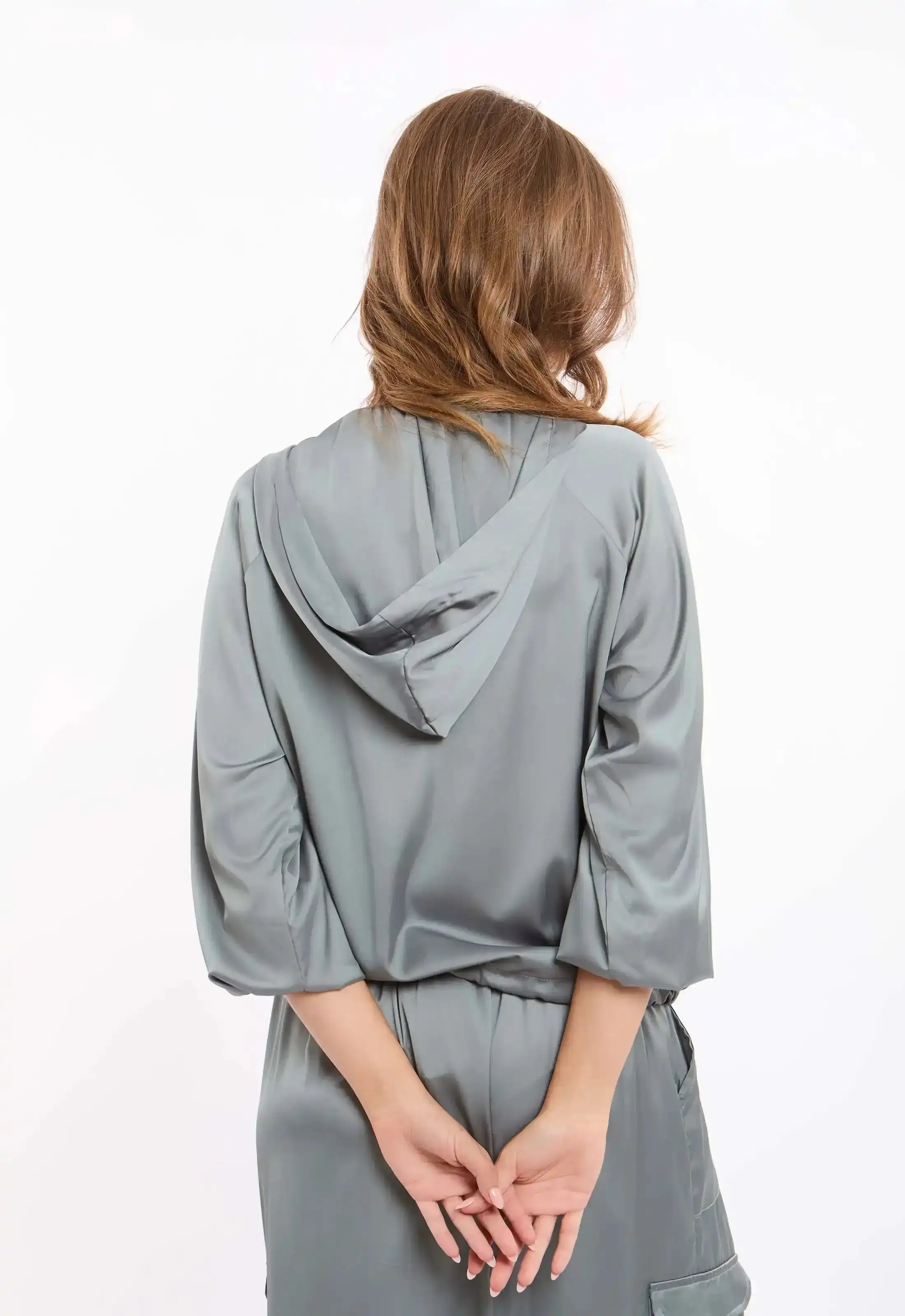 Deep V-Neck Sweatshirt with Drawstring Trim - Image 3