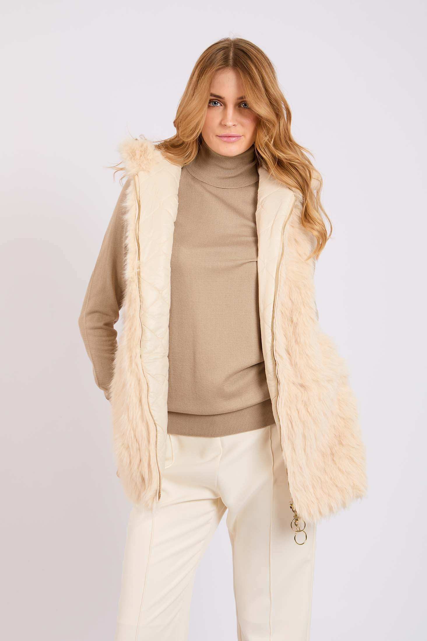 Women Regular Fit Vest Beige - Image 2