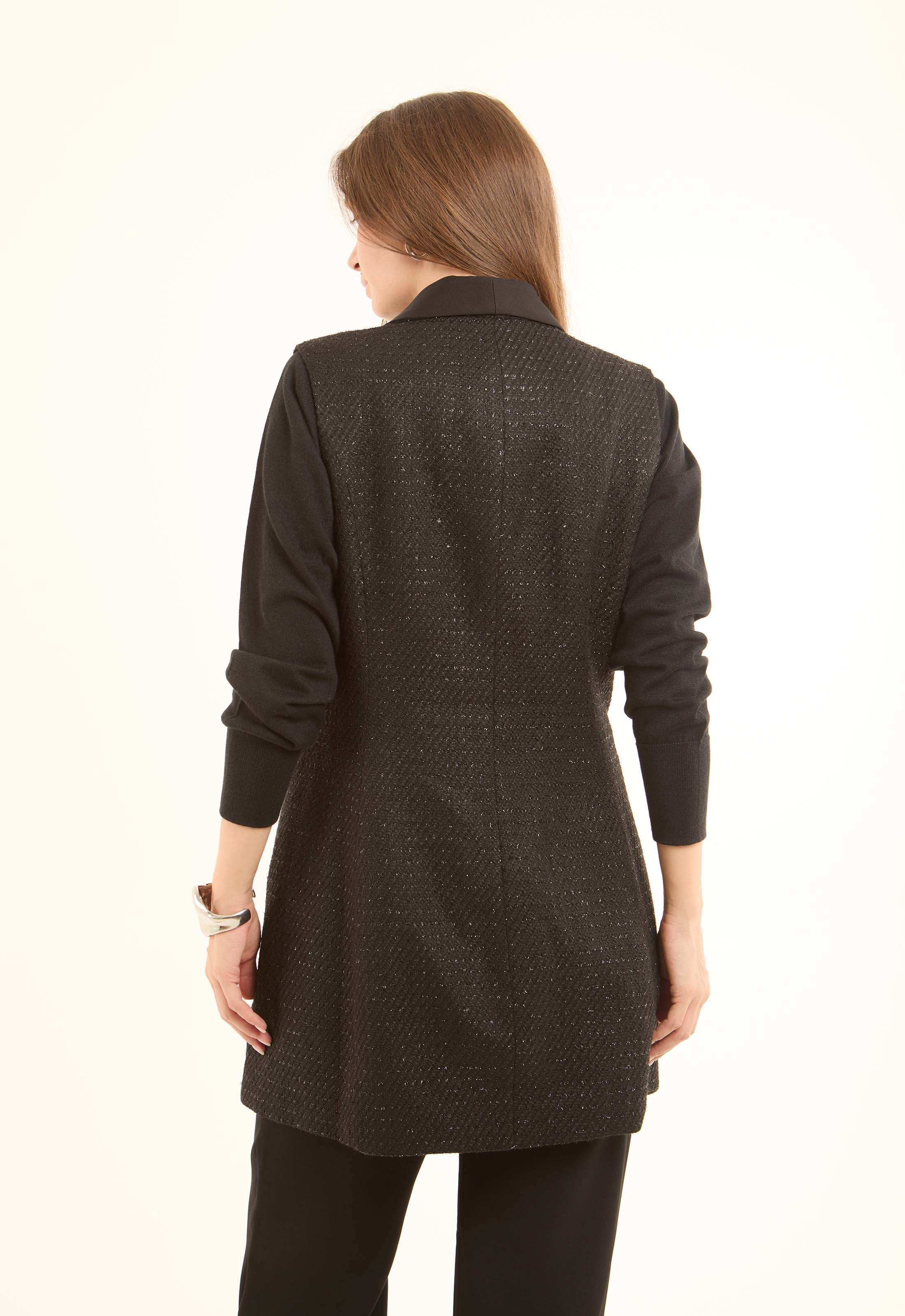 Classic Textured Long Vest with Single Button - Image 3