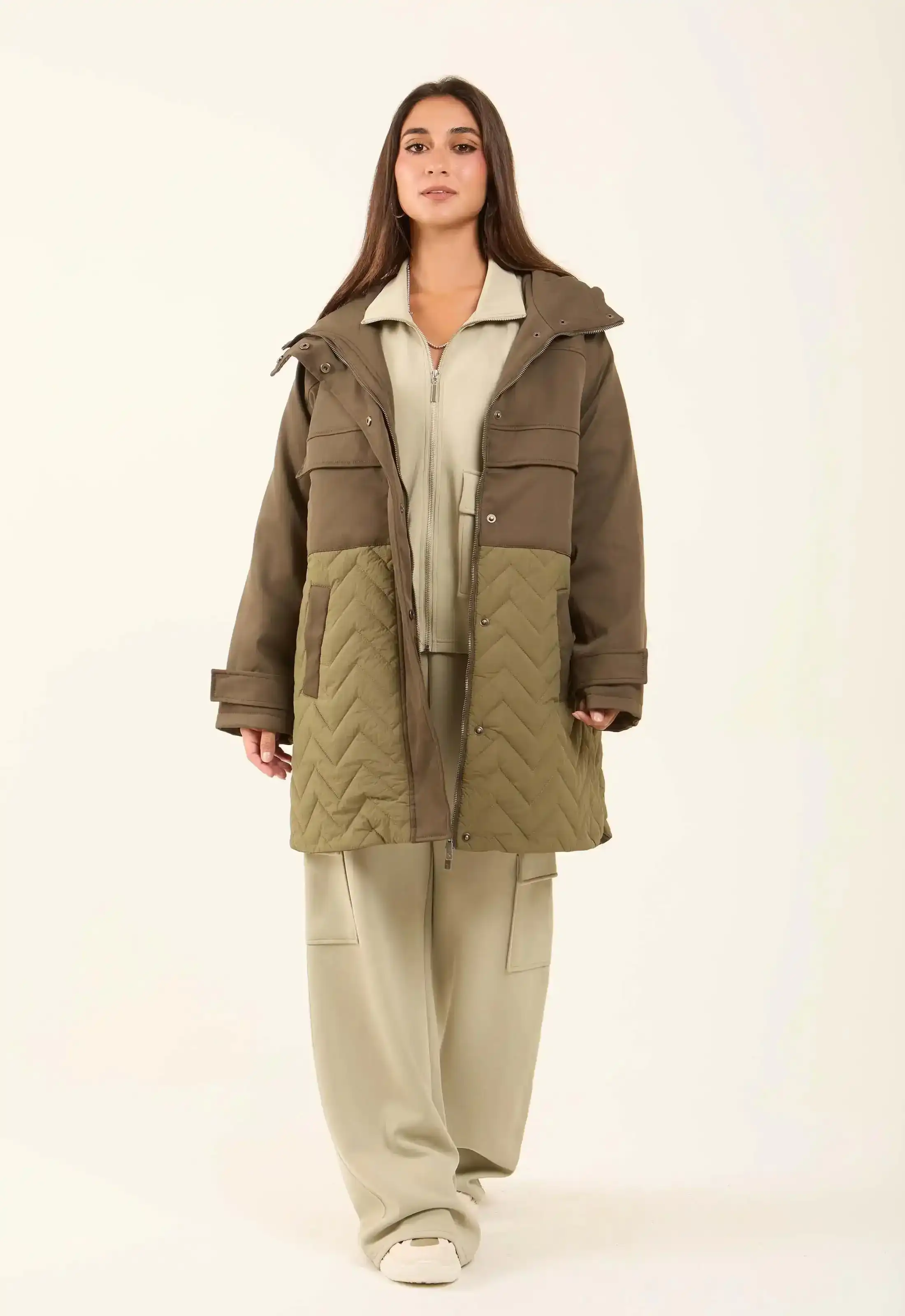 Two-Tone Quilted Long Jacket - Image 6