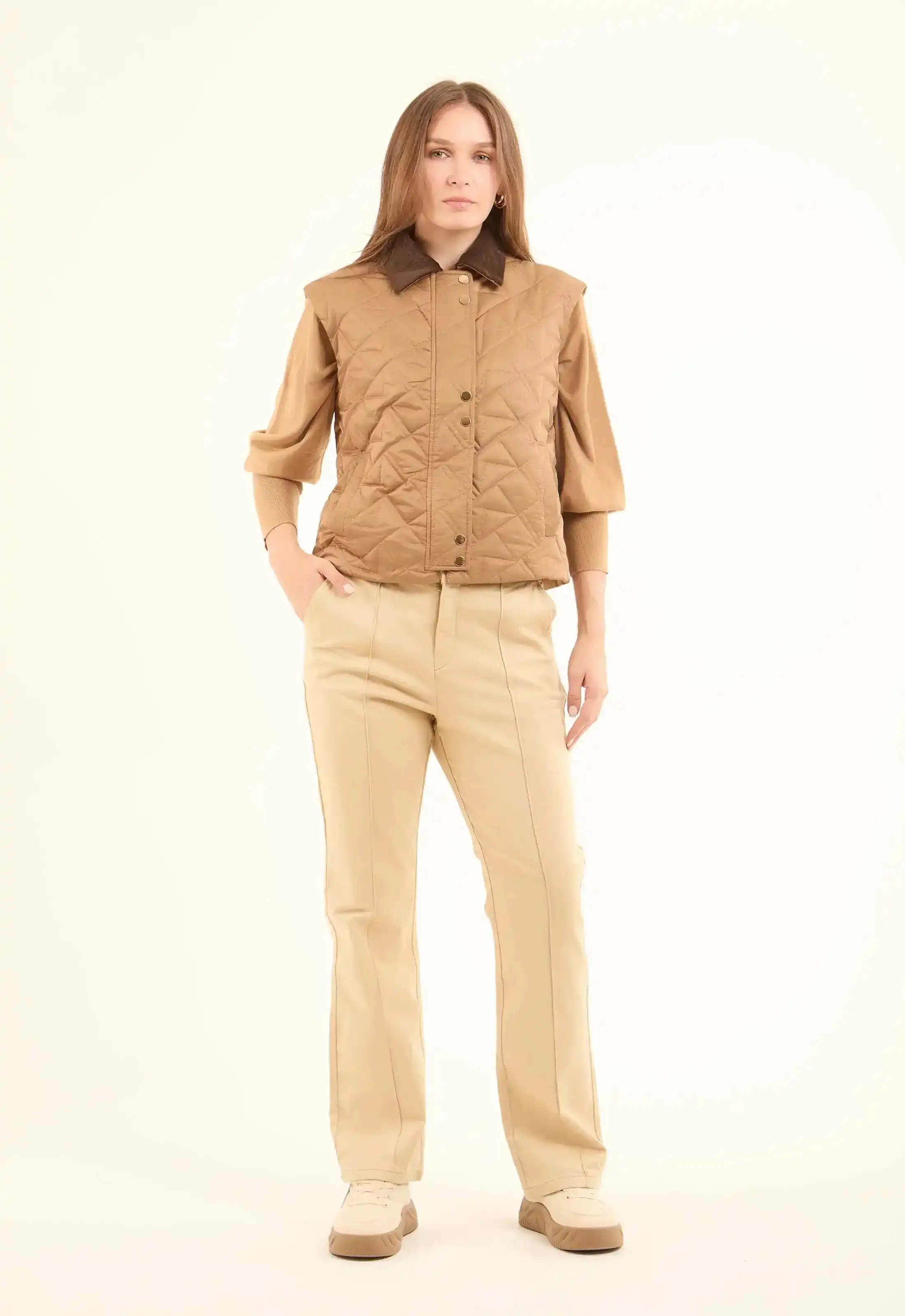 Ribbed Classic Collar Quilted Vest - Image 4
