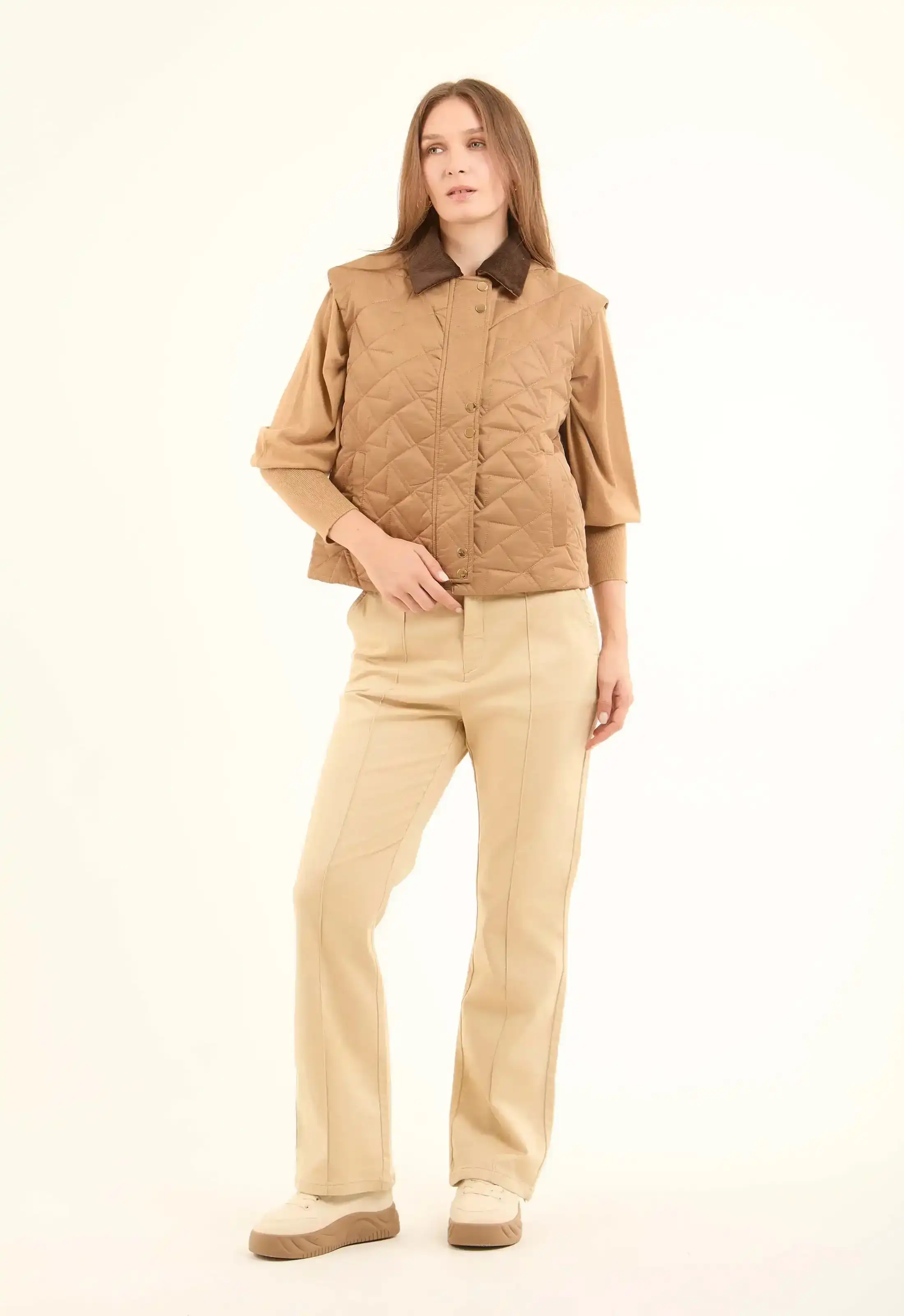 Ribbed Classic Collar Quilted Vest - Image 5