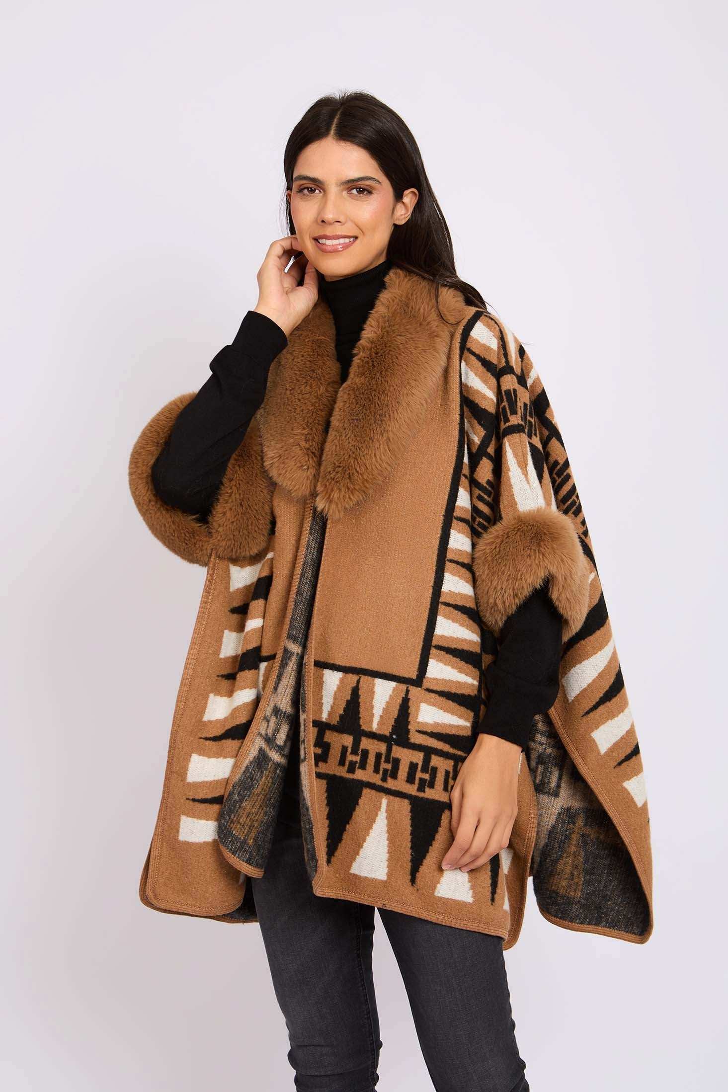 Women Regular Fit Poncho Brown - Image 3