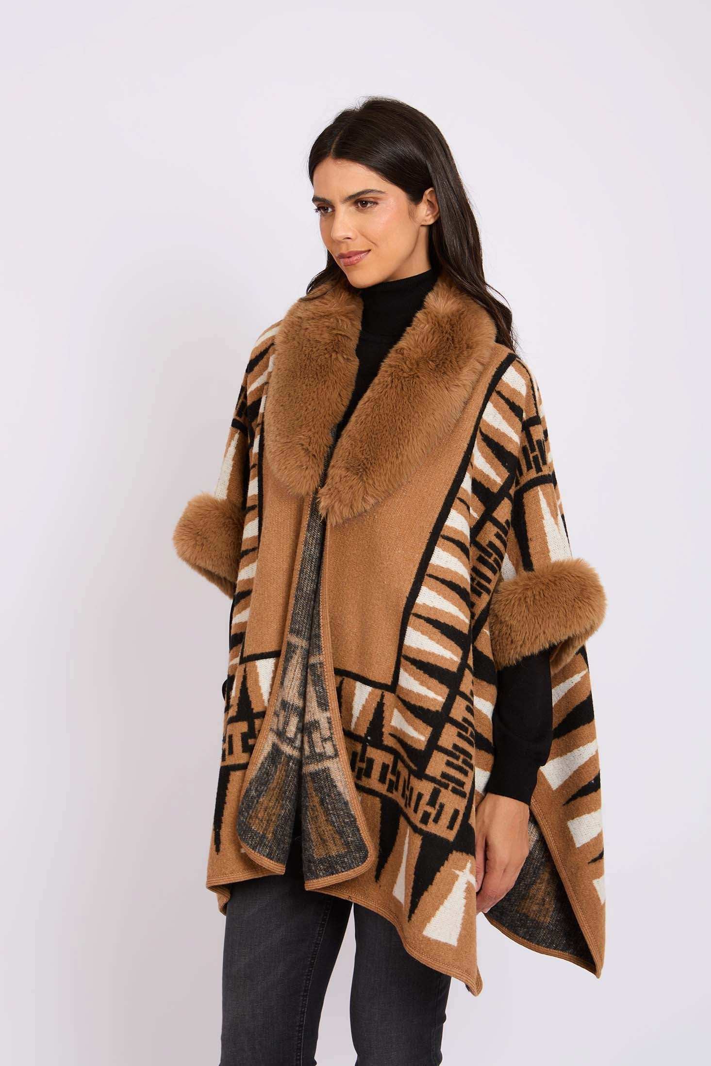 Women Regular Fit Poncho Brown - Image 4