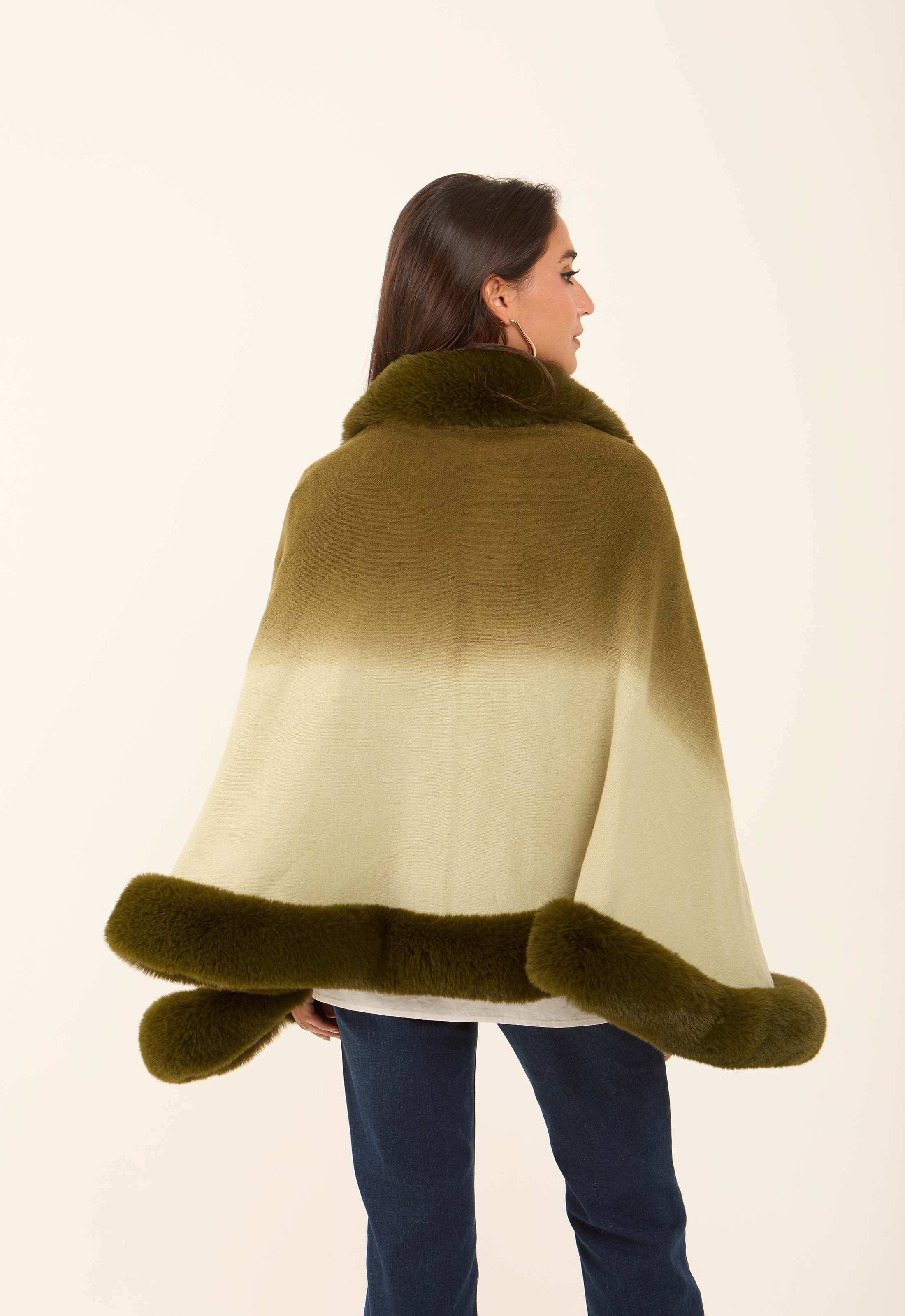 Elegant Slip On Poncho with Fur Trim - Image 4