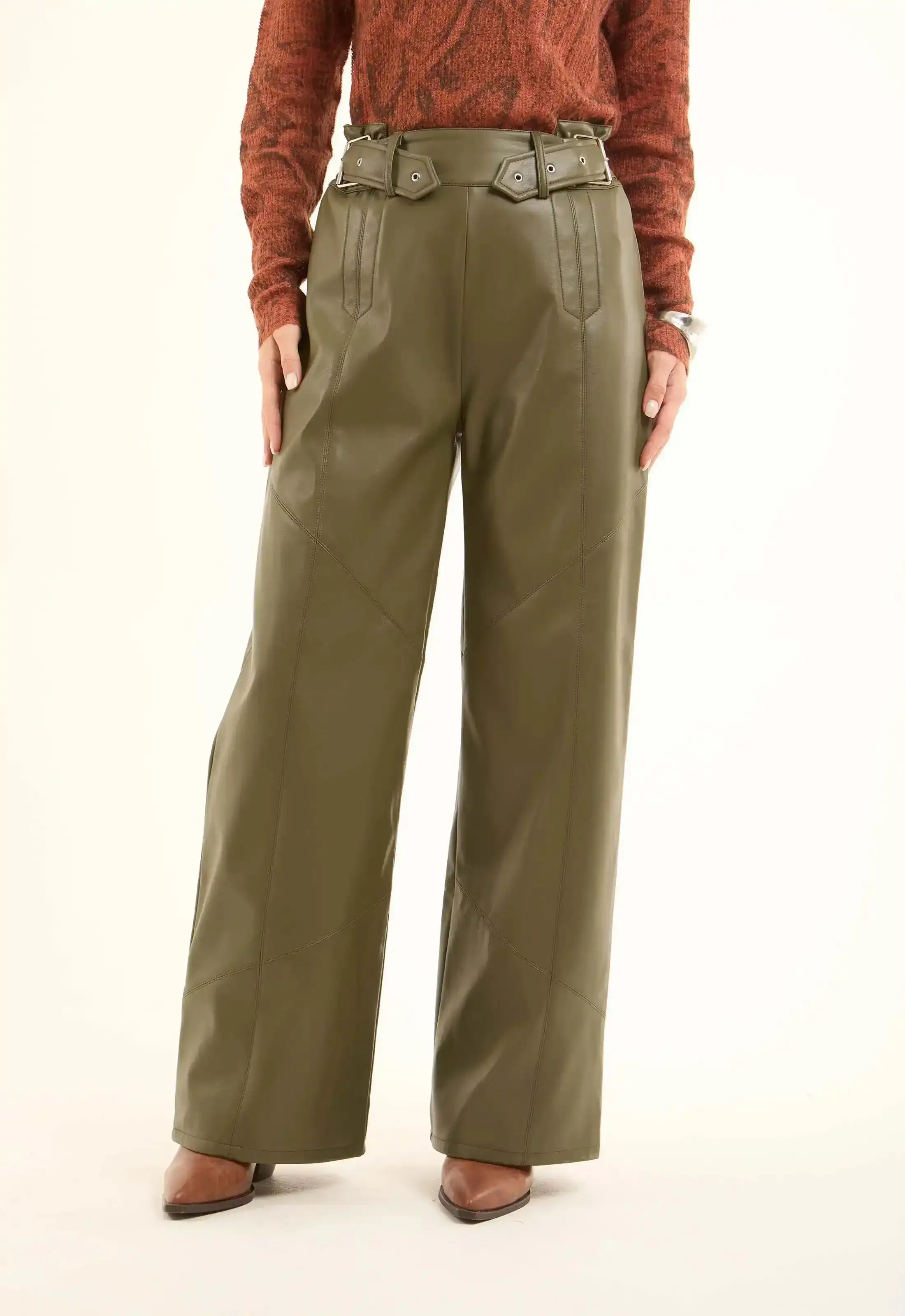 Women Pants Leather Pure Leather Green - Image 2