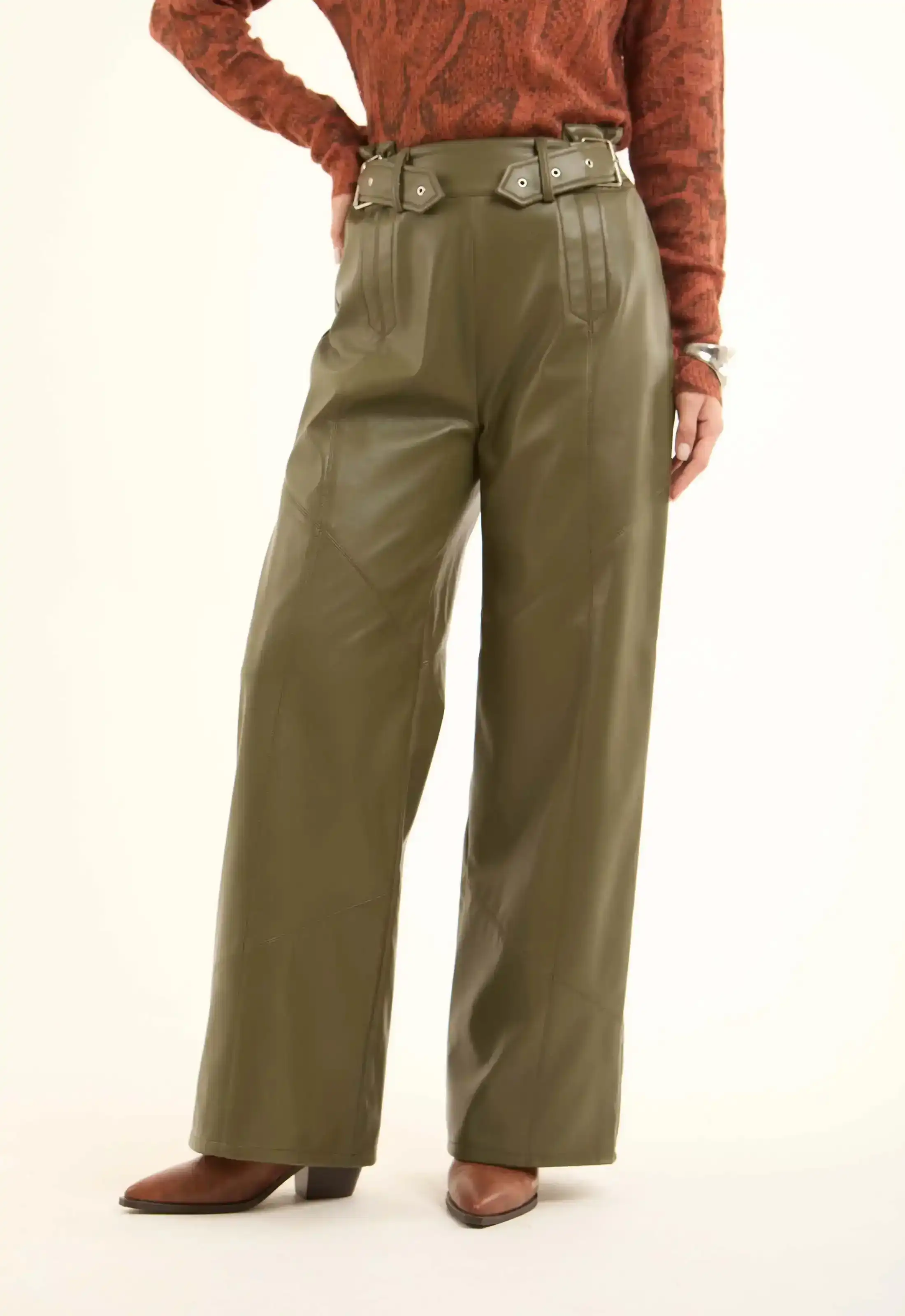 Women Pants Leather Pure Leather Green - Image 3