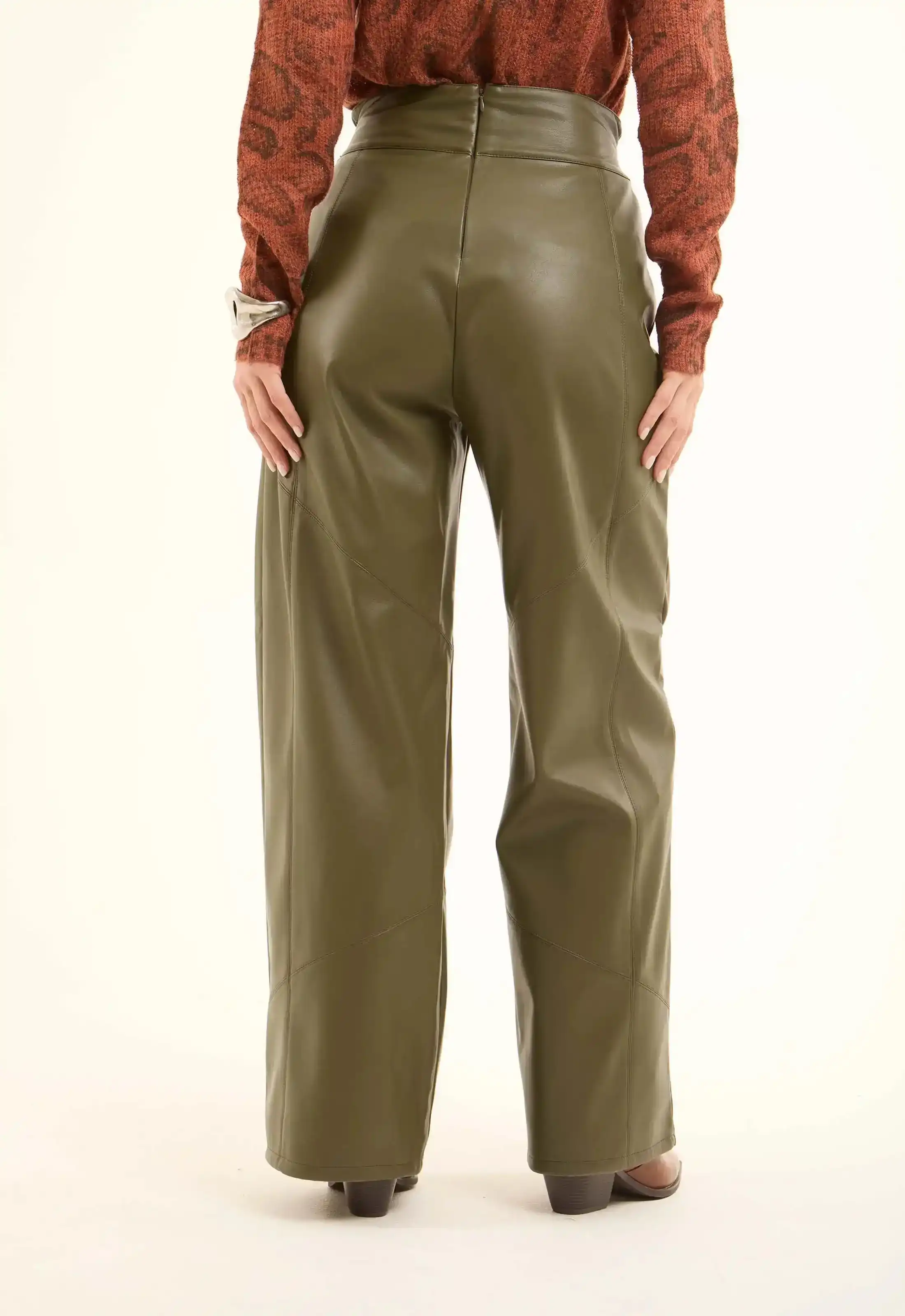 Women Pants Leather Pure Leather Green - Image 5