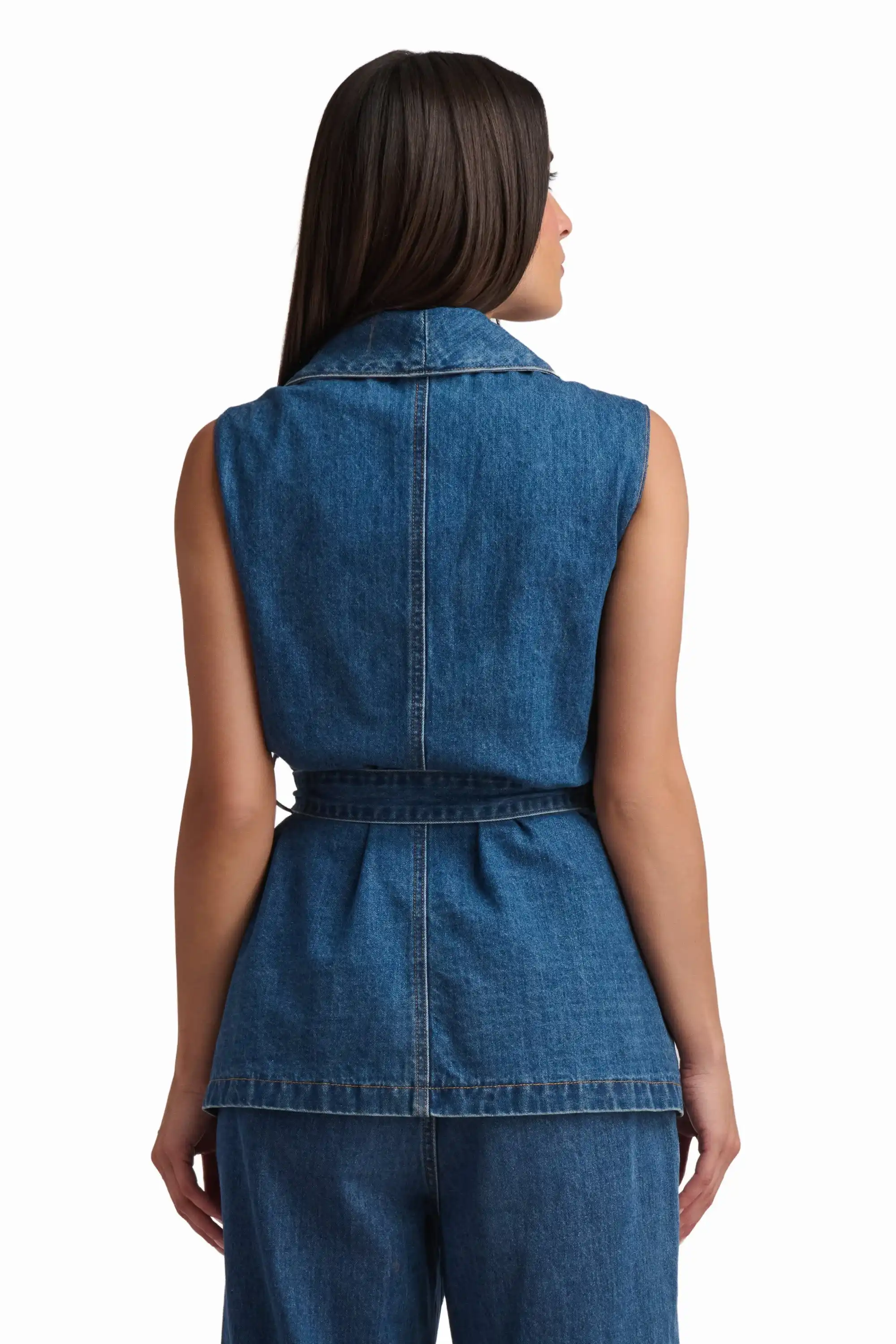 Denim Tailored Vest with Belt - Image 4