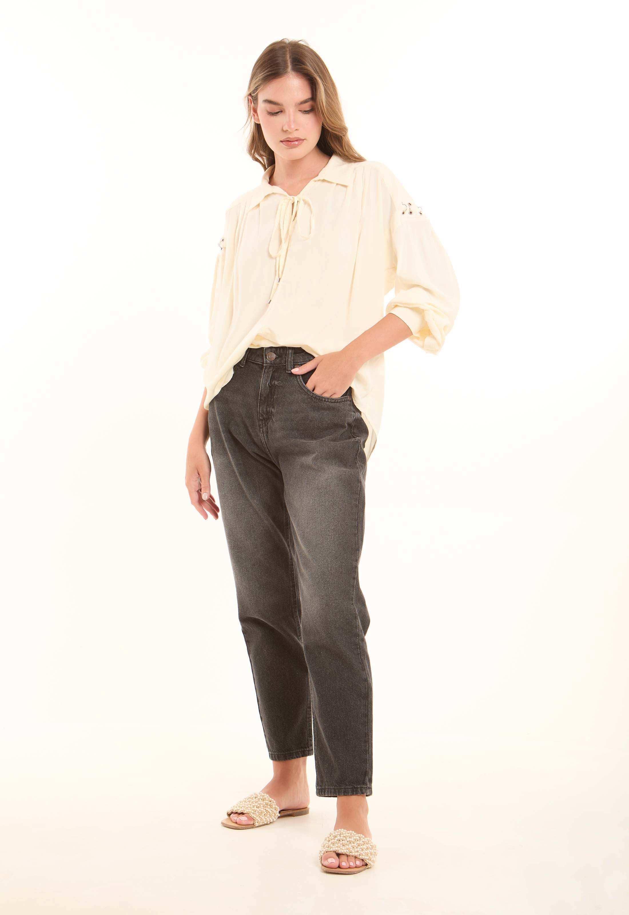 Dark Grey Straight-Leg Cotton Pants - Image 3