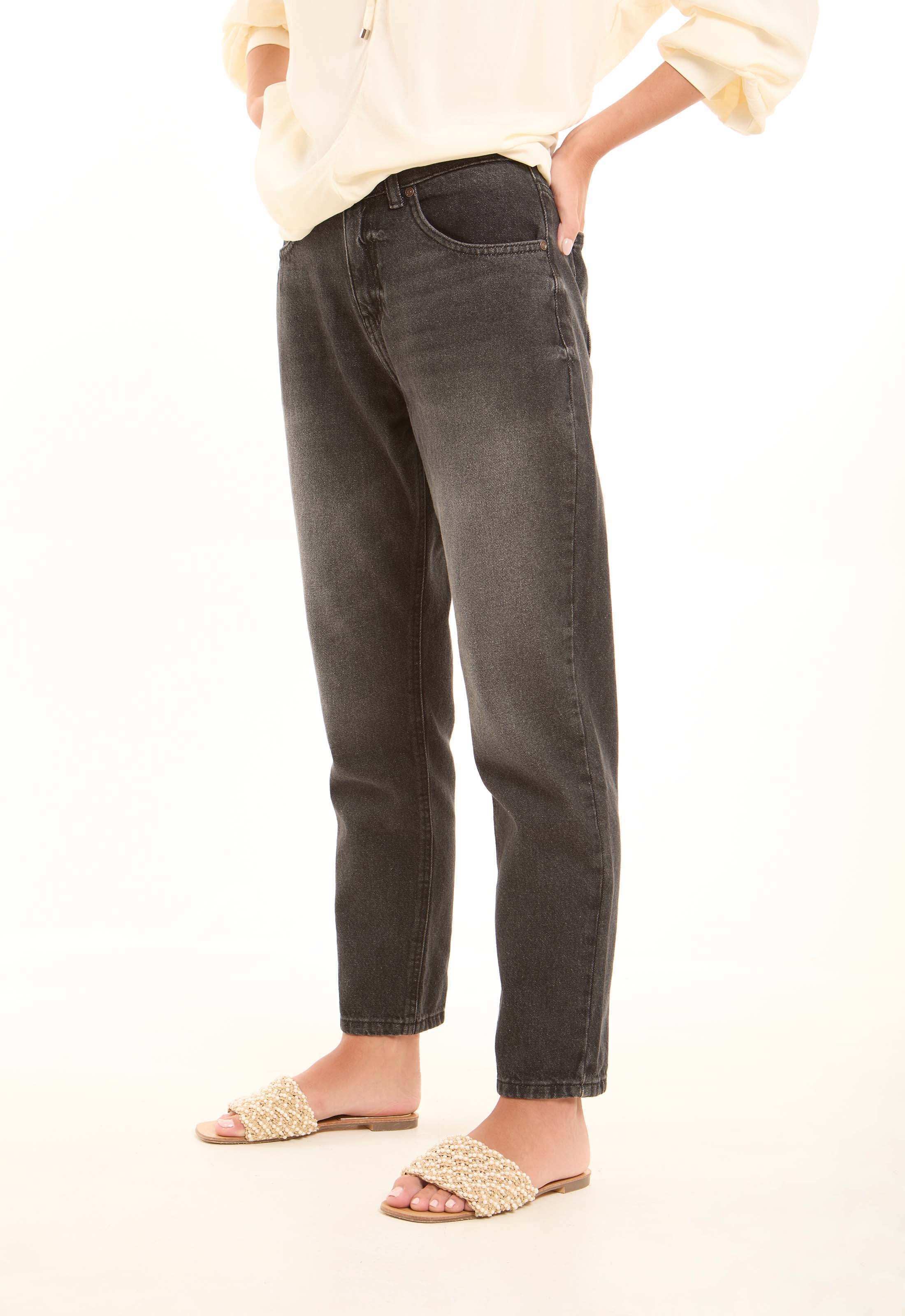 Dark Grey Straight-Leg Cotton Pants - Image 4