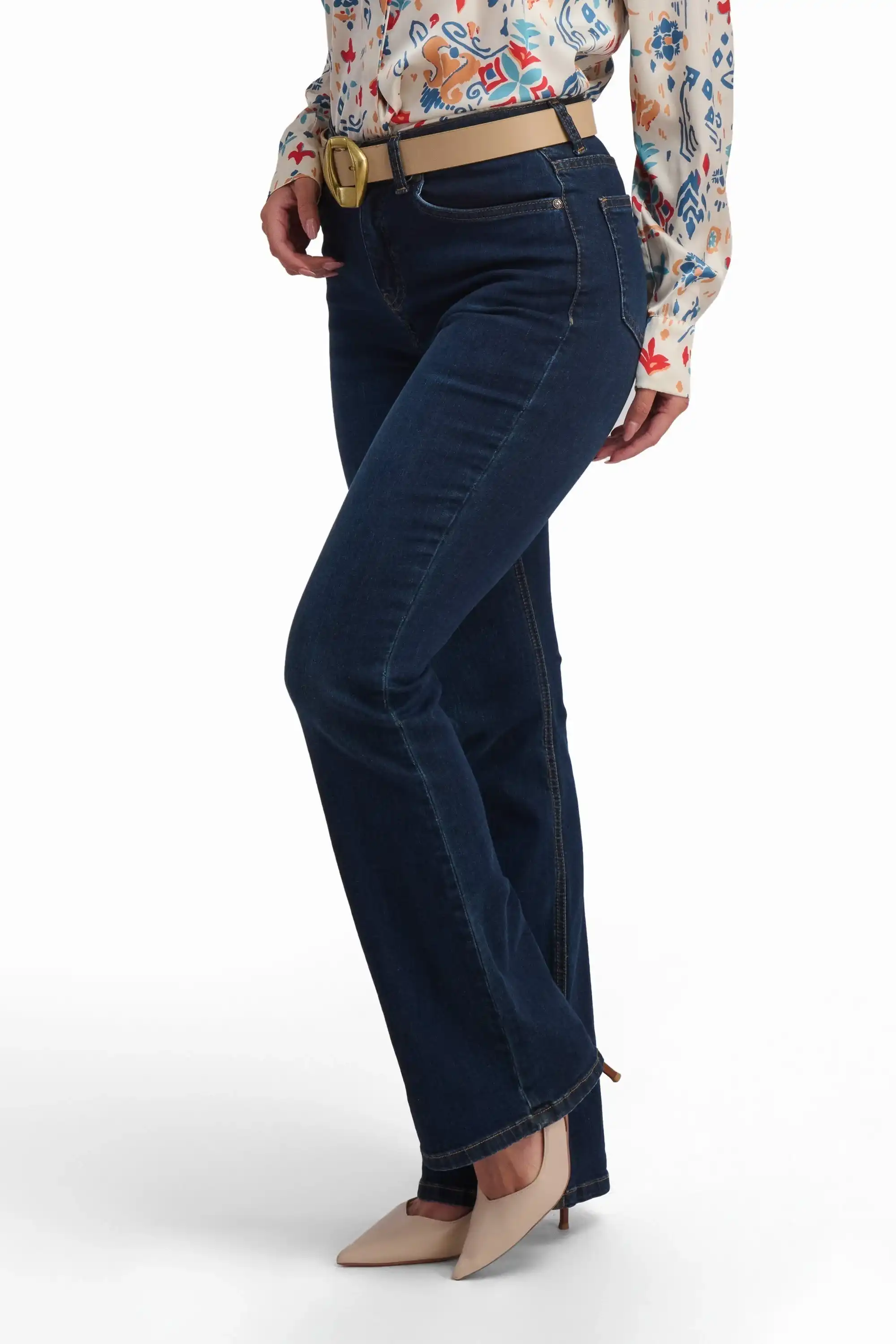 Dark Blue Bootcut Cotton Jeans - Image 2