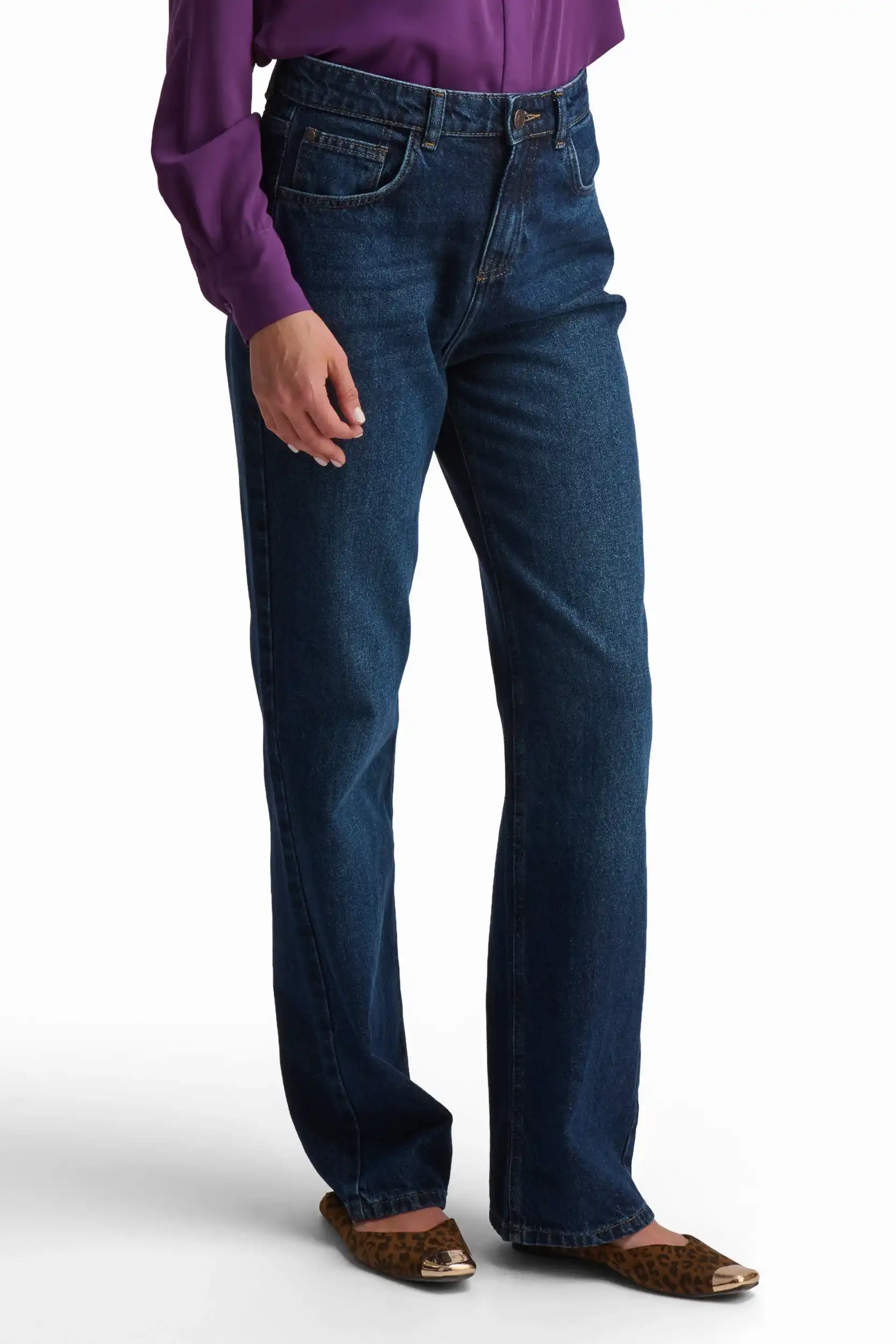 Dark Blue Wide-Leg Denim Jeans - Image 2