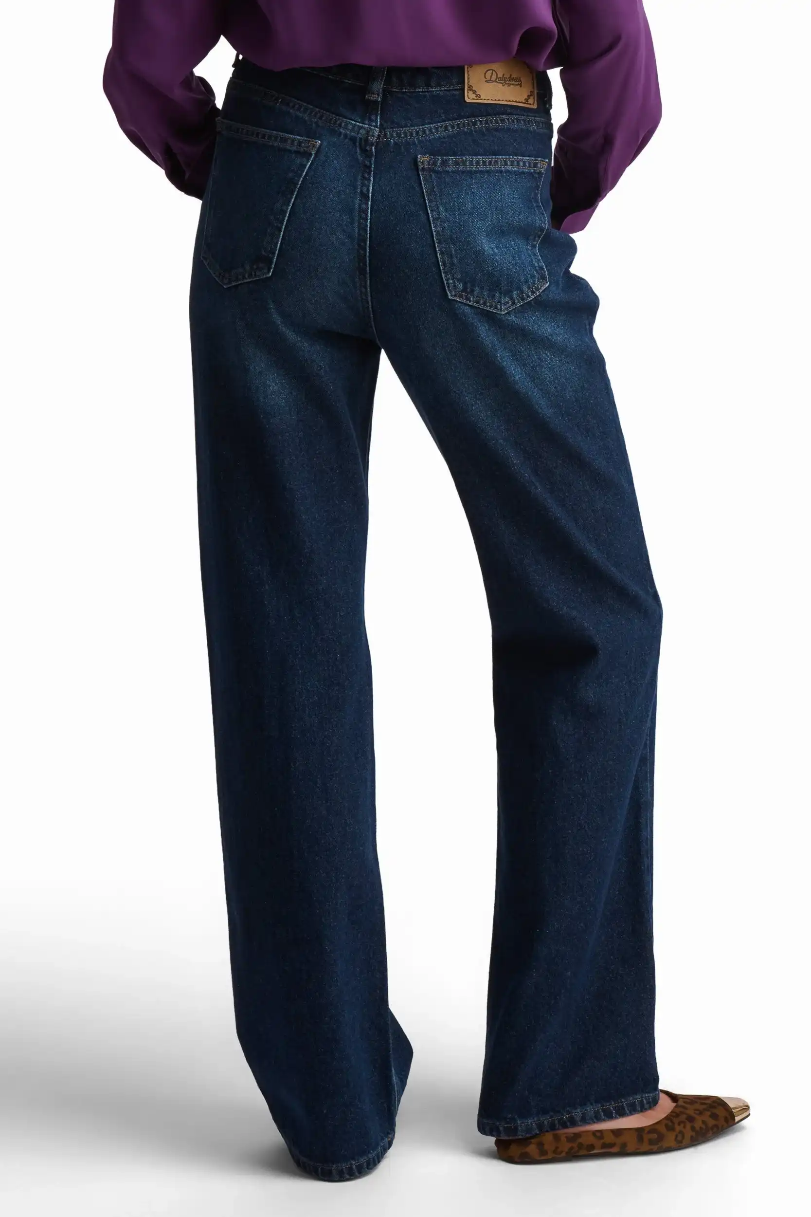 Dark Blue Wide-Leg Denim Jeans - Image 3