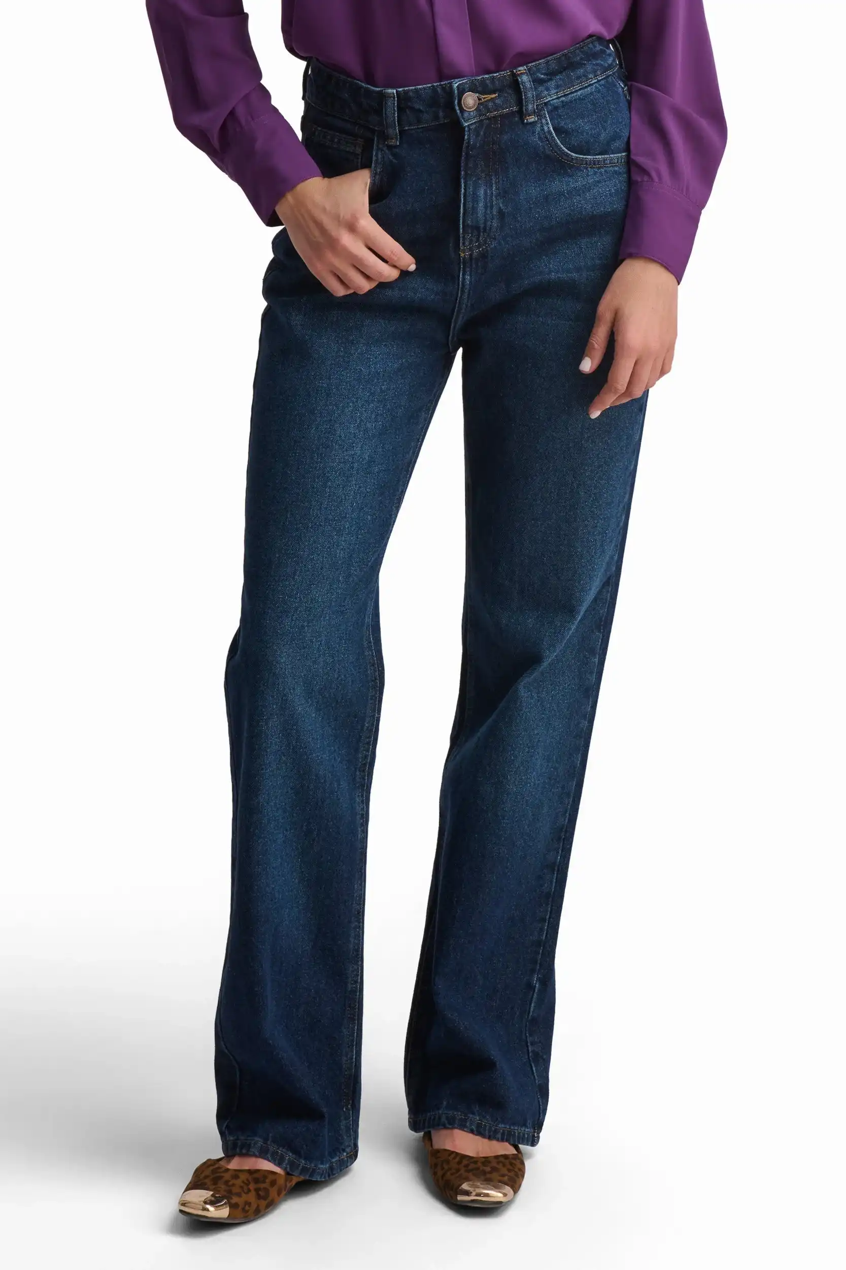 Dark Blue Wide-Leg Denim Jeans - Image 4
