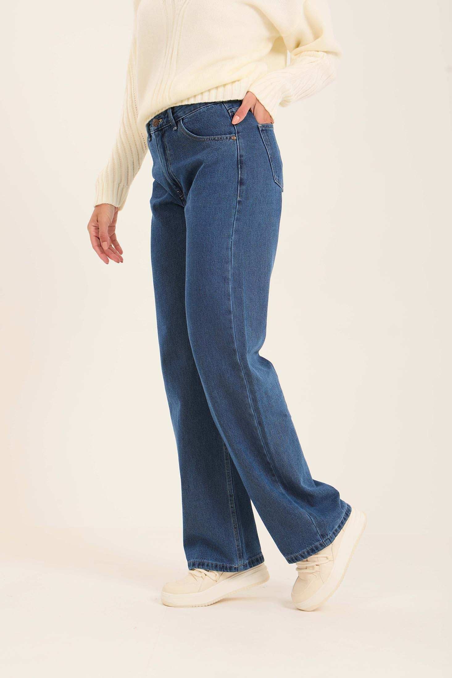 Blue Wide-Leg Denim Jeans - Image 4