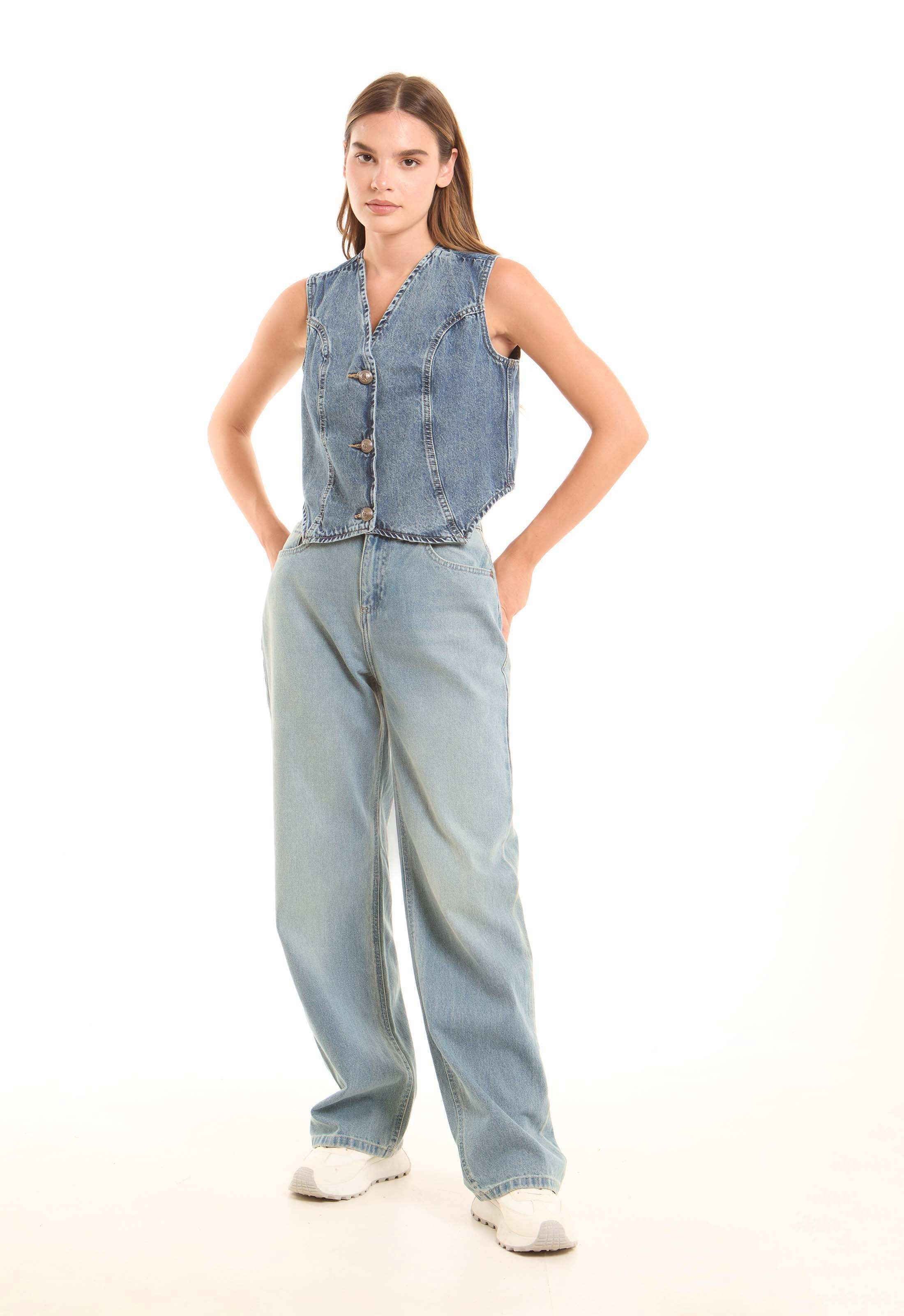 Washed Blue Straight-Leg Denim