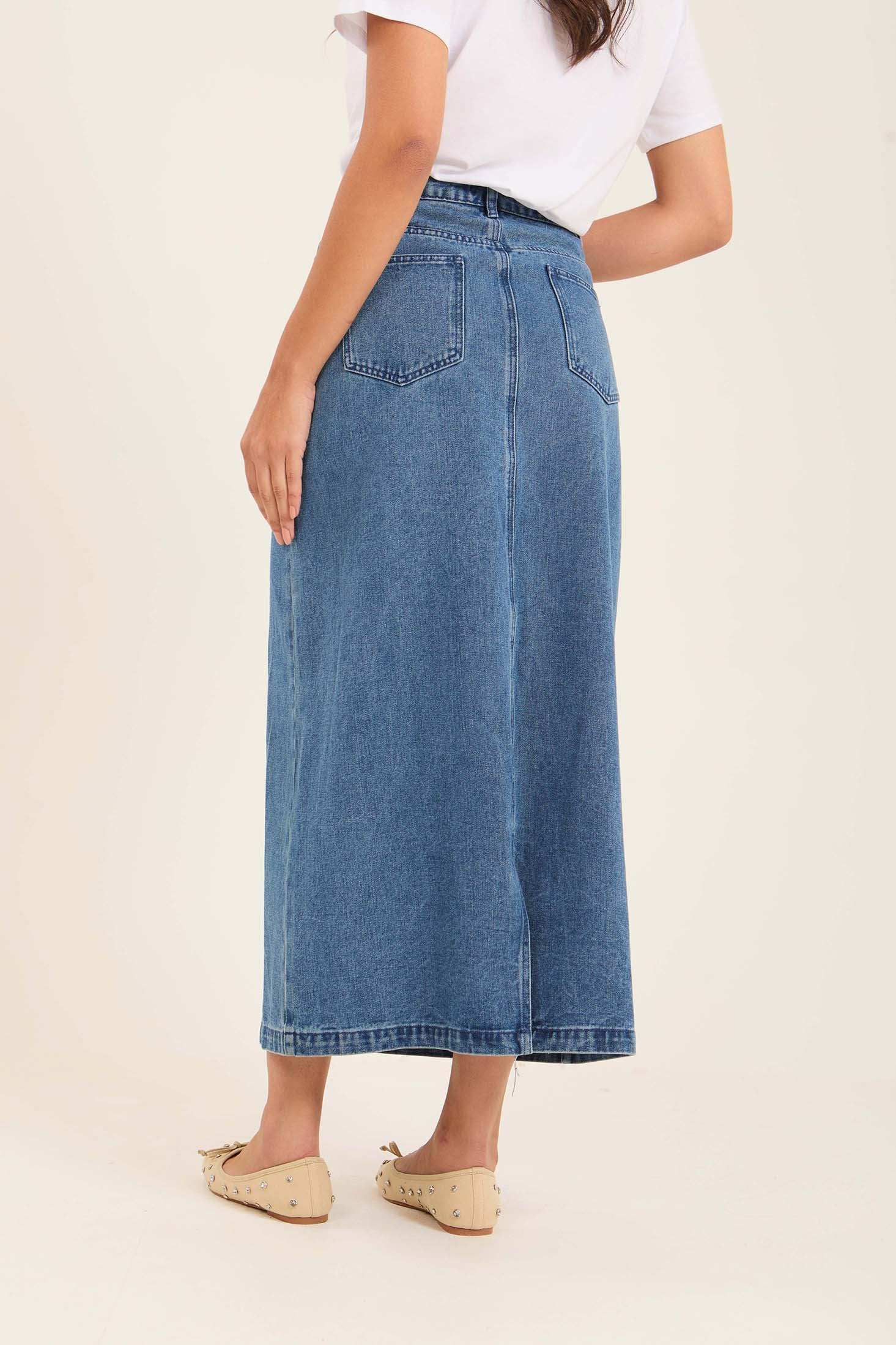 Side Stitched Crystal Casual Denim Skirt - Image 4
