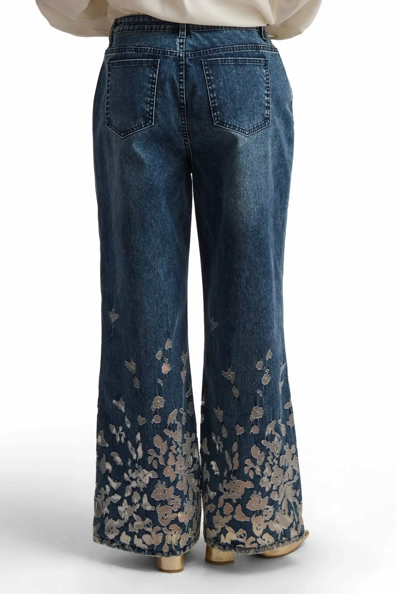 Embroidered Wide-Leg Denim Pants - Image 5
