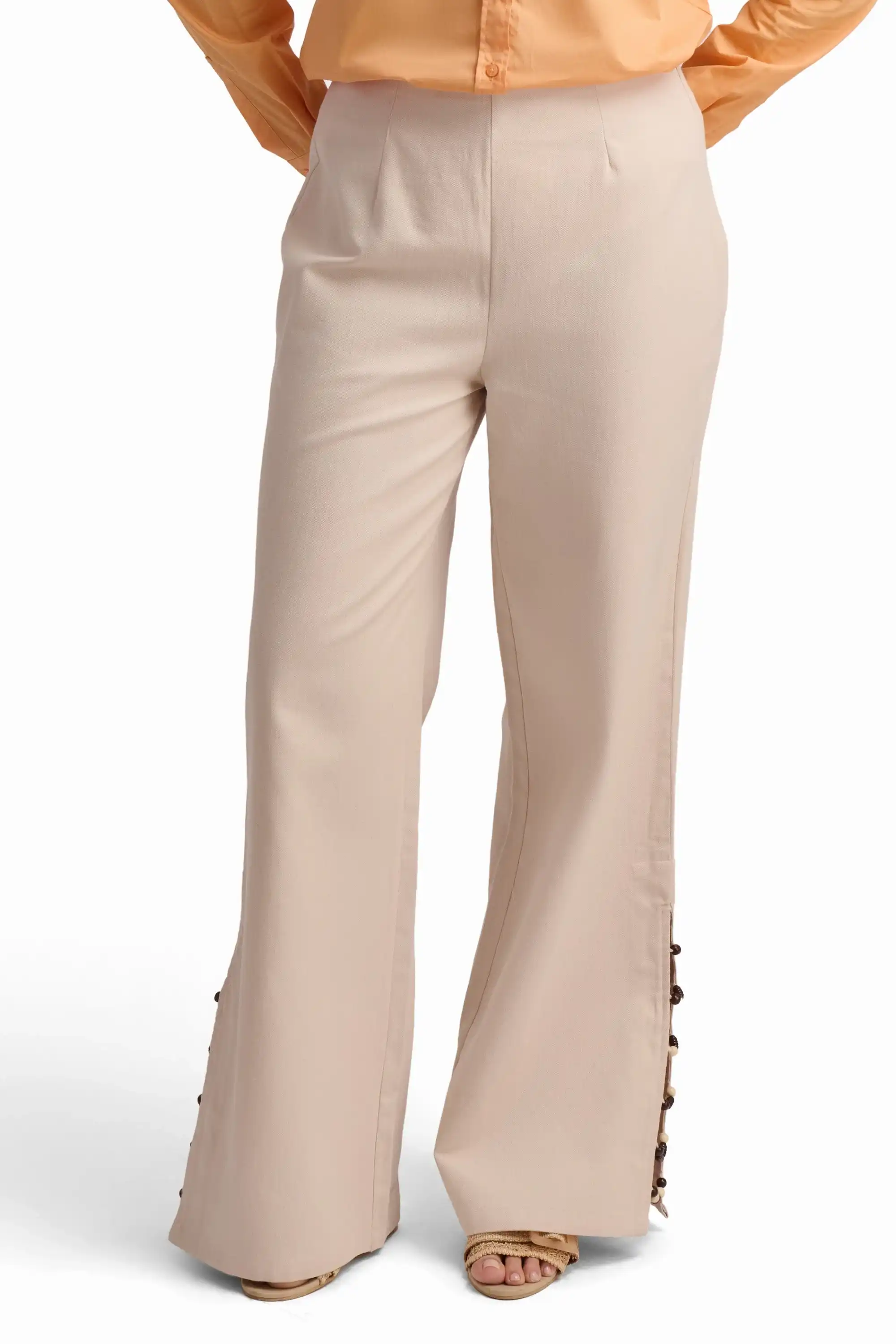Beige Wide-Leg Trousers with Side Slits - Image 2