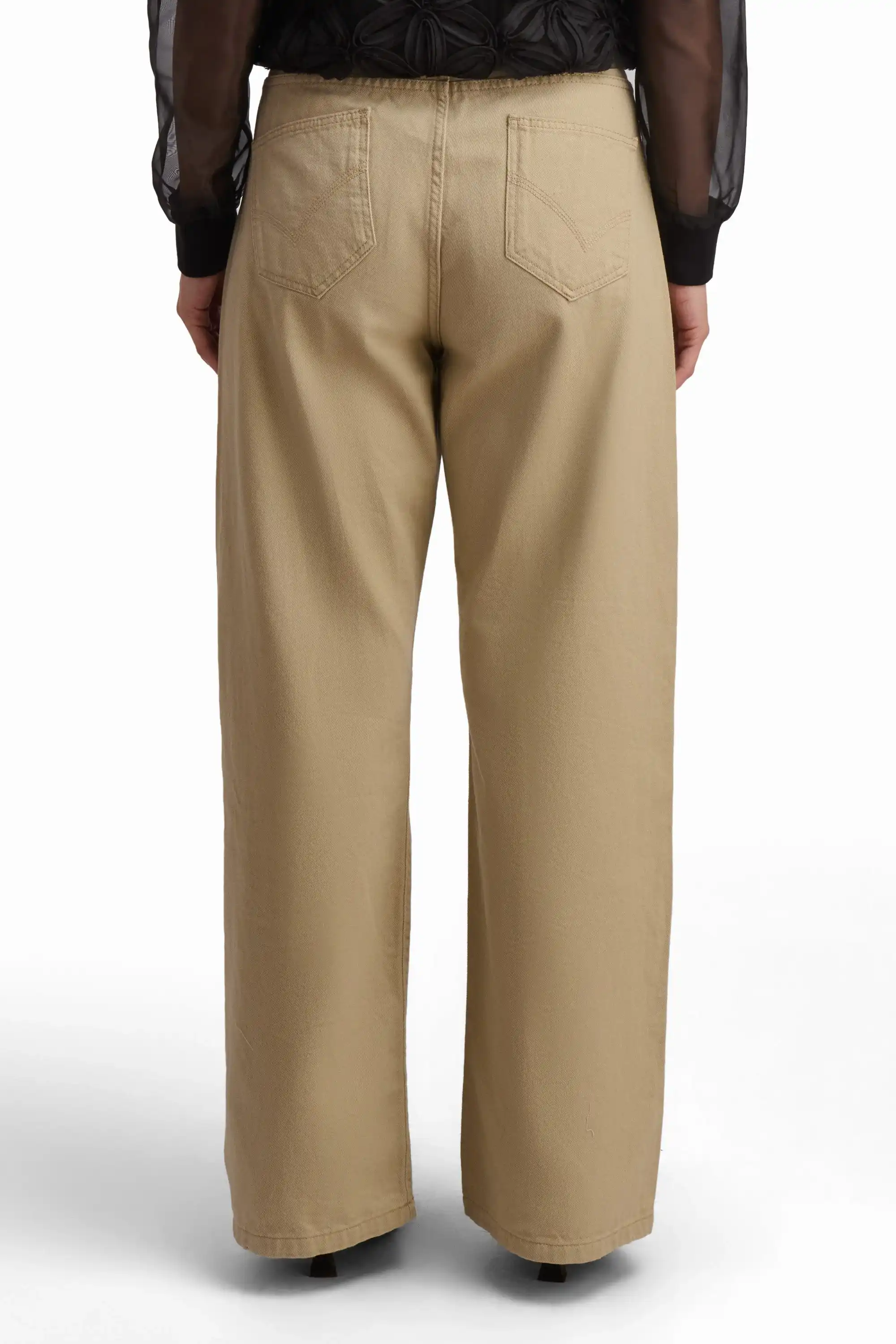 Beige Denim Wide-Leg Jeans - Image 4