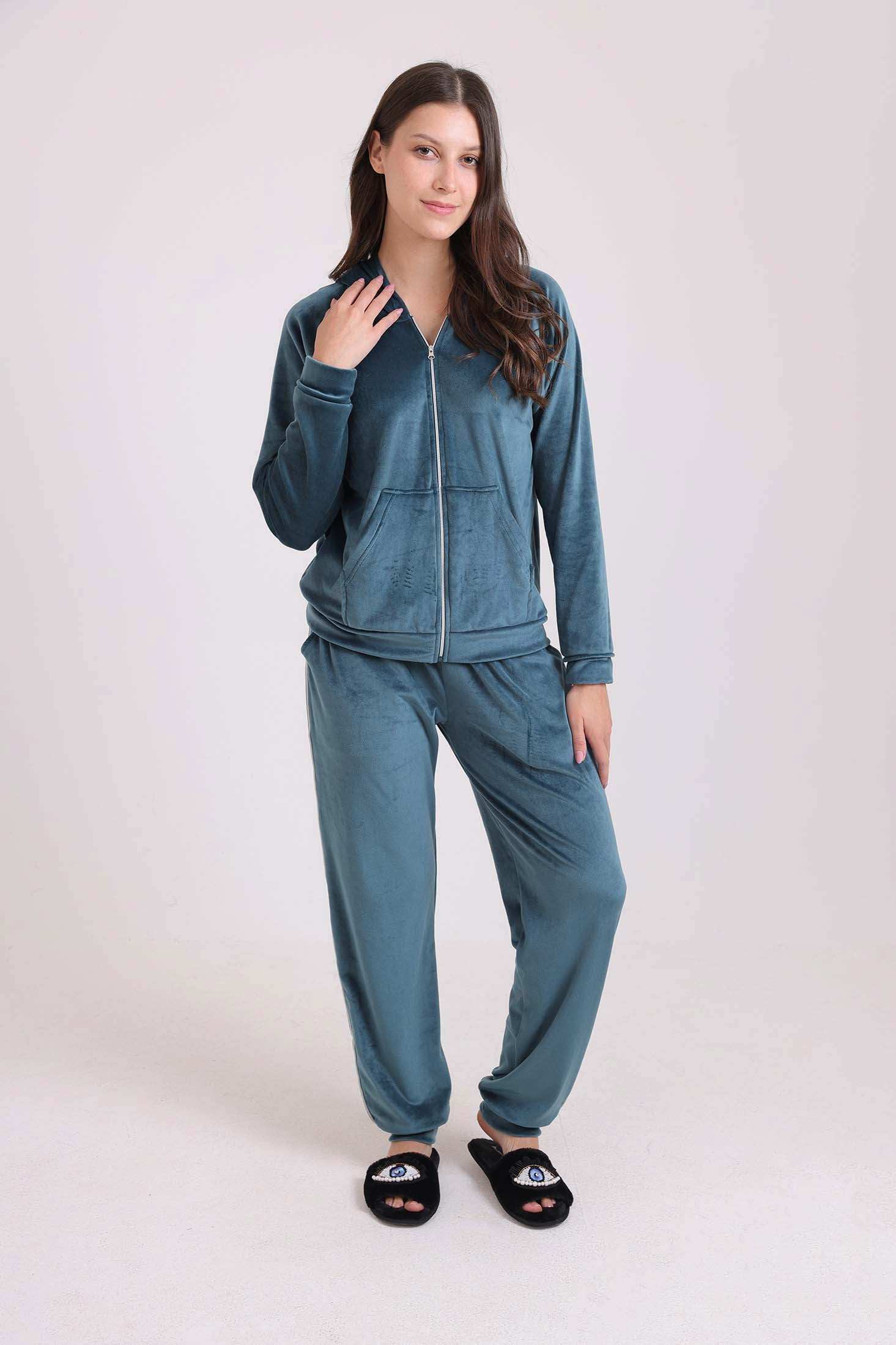Long Sleeves Zipped Hoodie & Pants Pajama Set - Image 3
