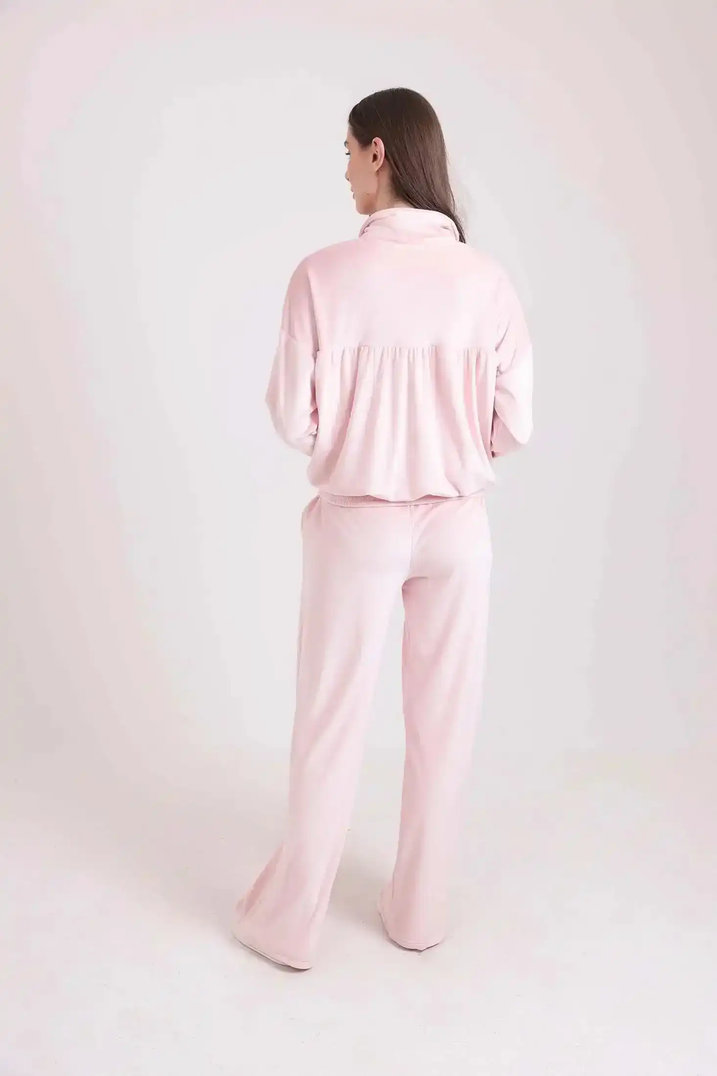 Solid Zipped Sweatshirt & Wide Pants Pajama Set - Image 4
