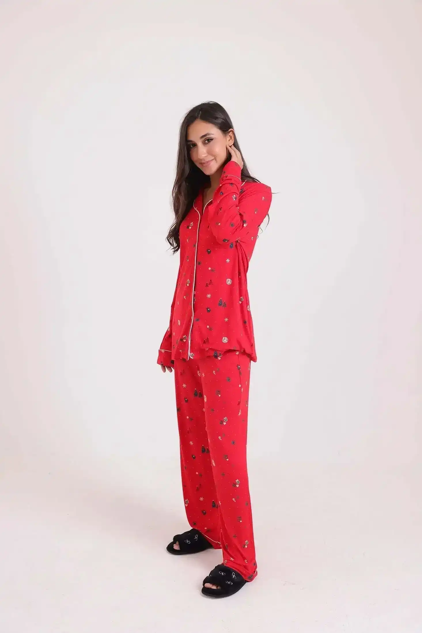 Christmas Pattern Long Sleeves Pajama Set - Image 3