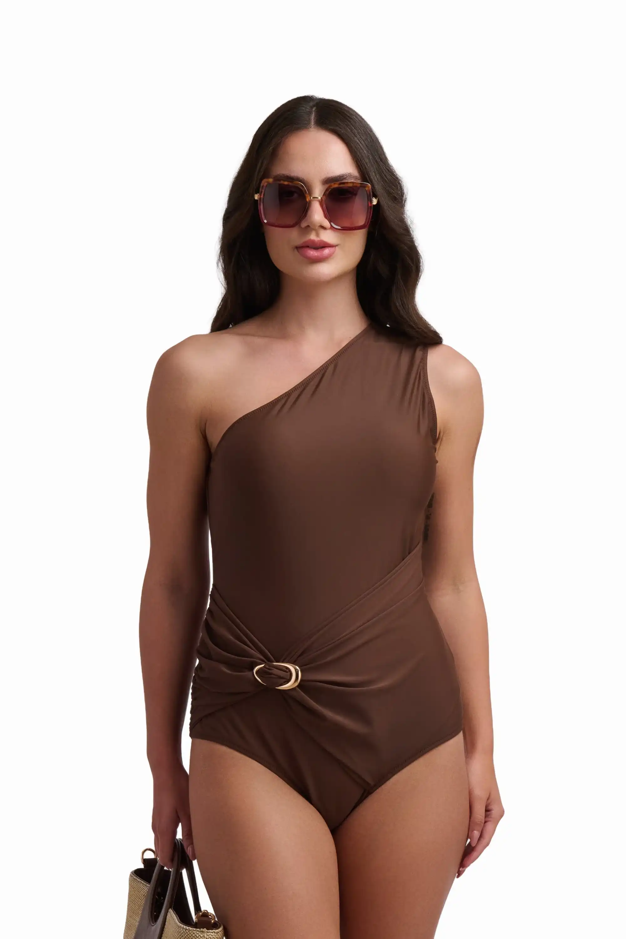 One-Shoulder Swimsuit with Statement Ring - Image 5