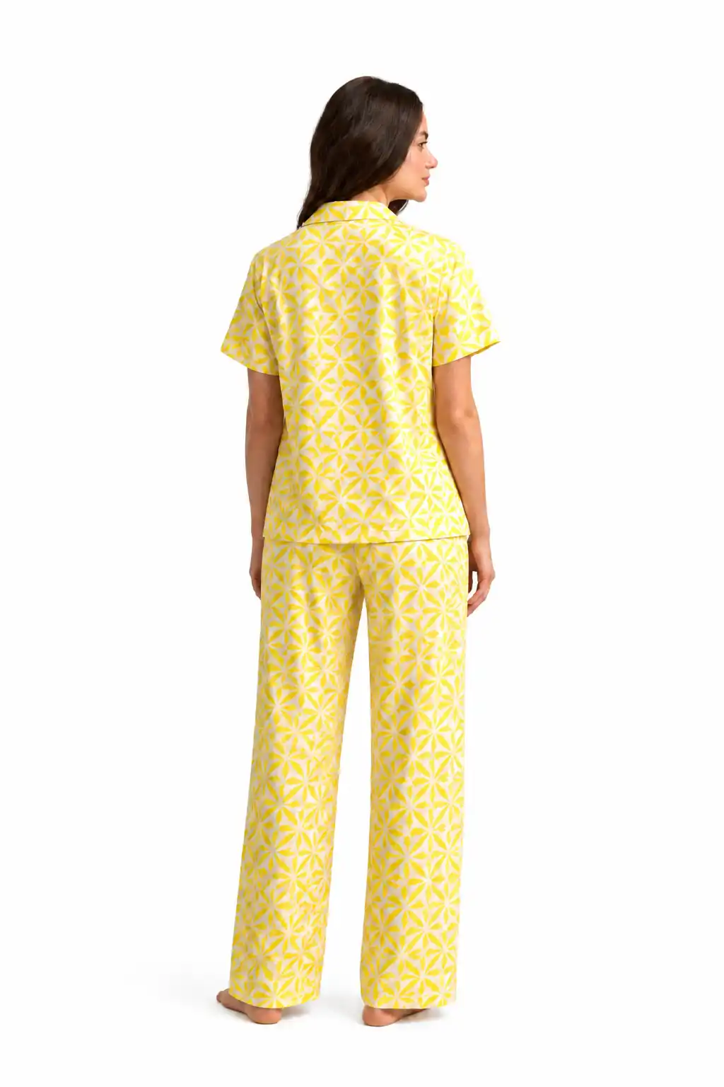 Yellow Geometric Print Full Pajama Set - Image 3