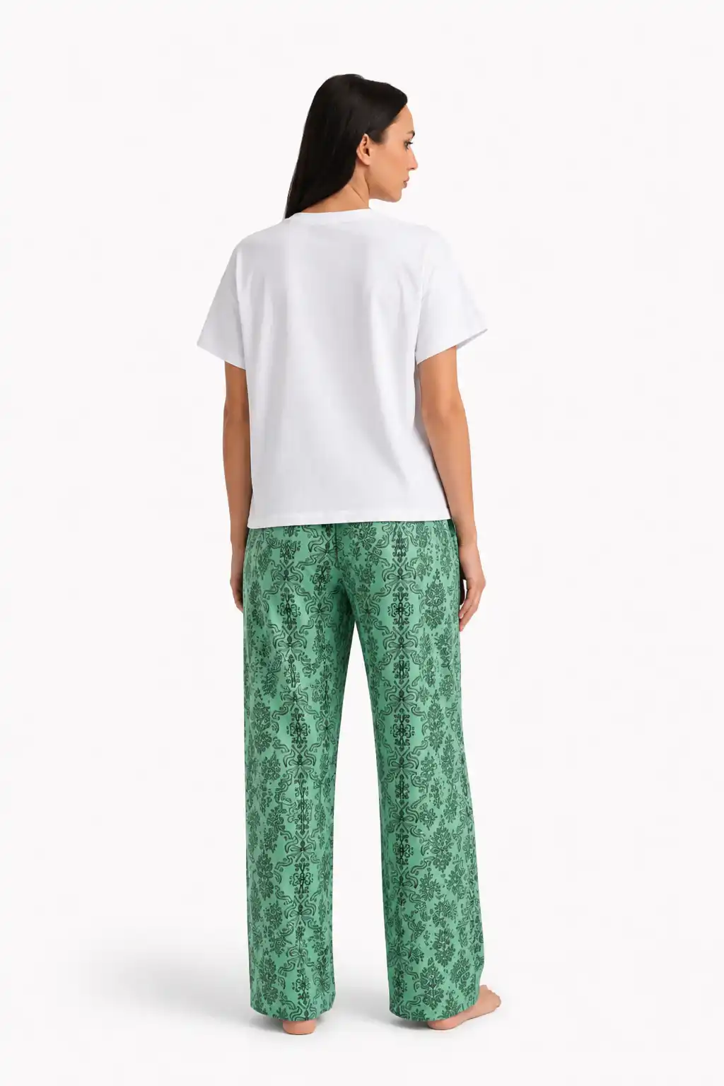 Floral Heart Print Full Pajama Set - Image 3