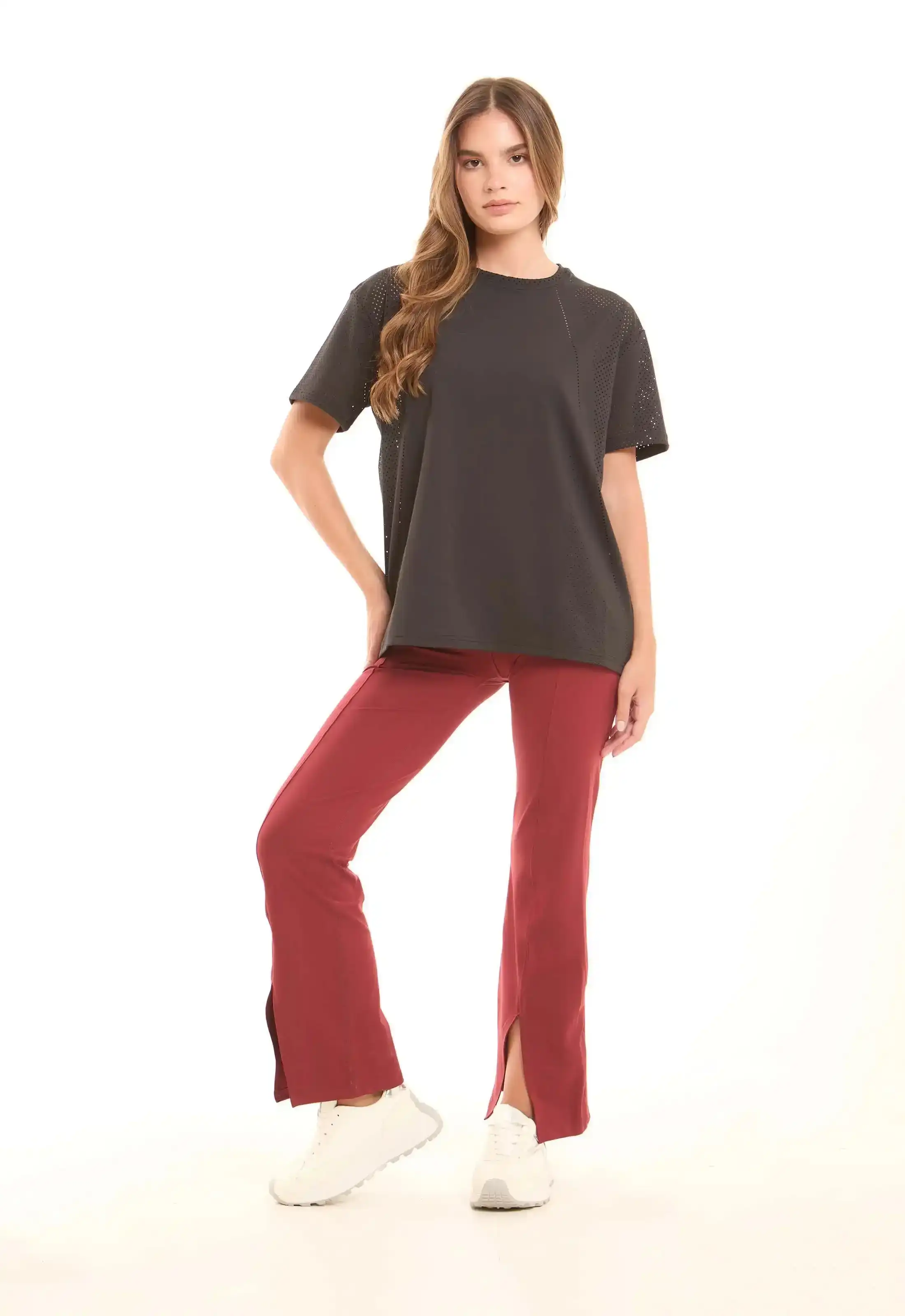 Flared Stretch Pants Accented by Front Slits - Image 5
