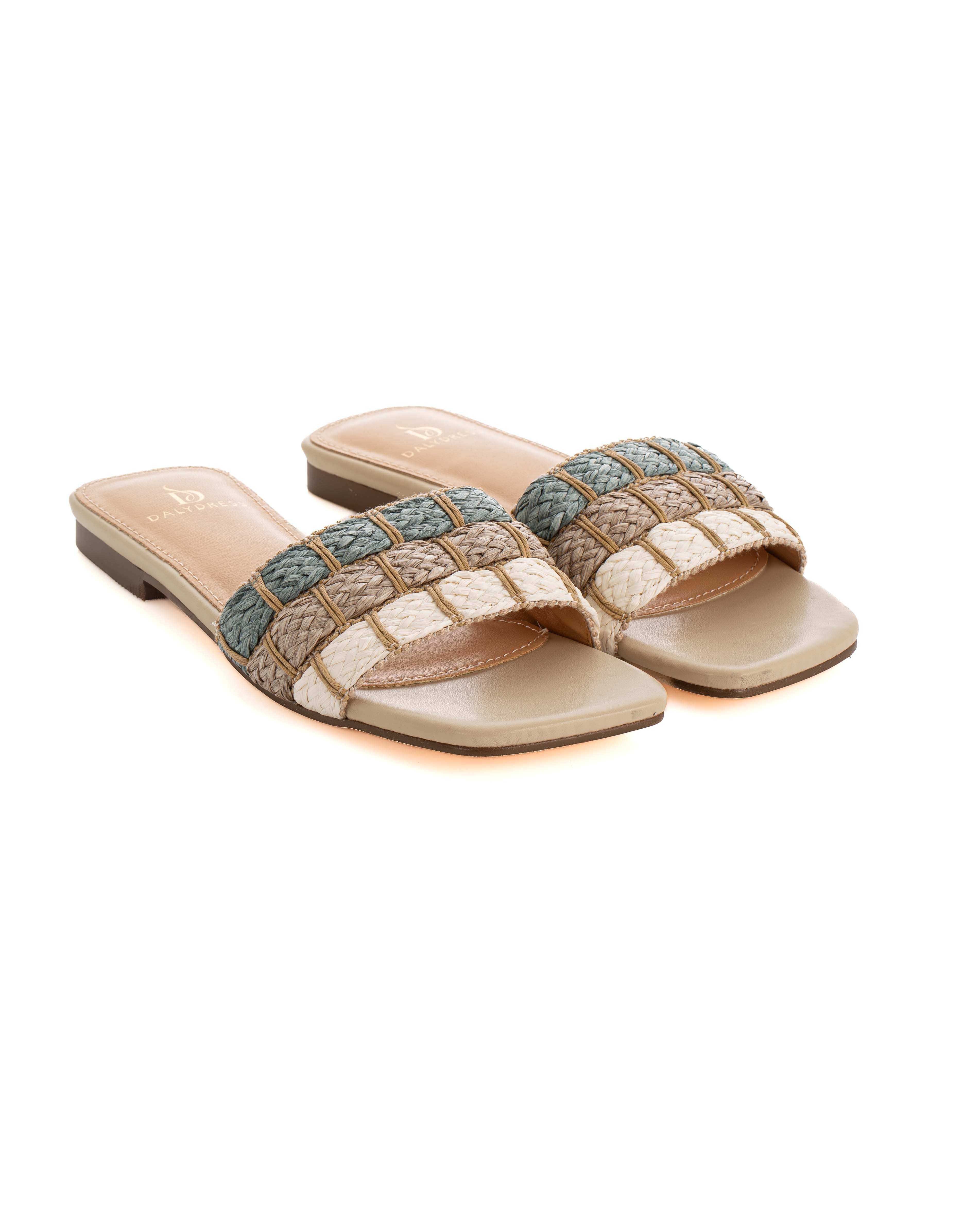 Raffia Slide Sandals in Multicolor