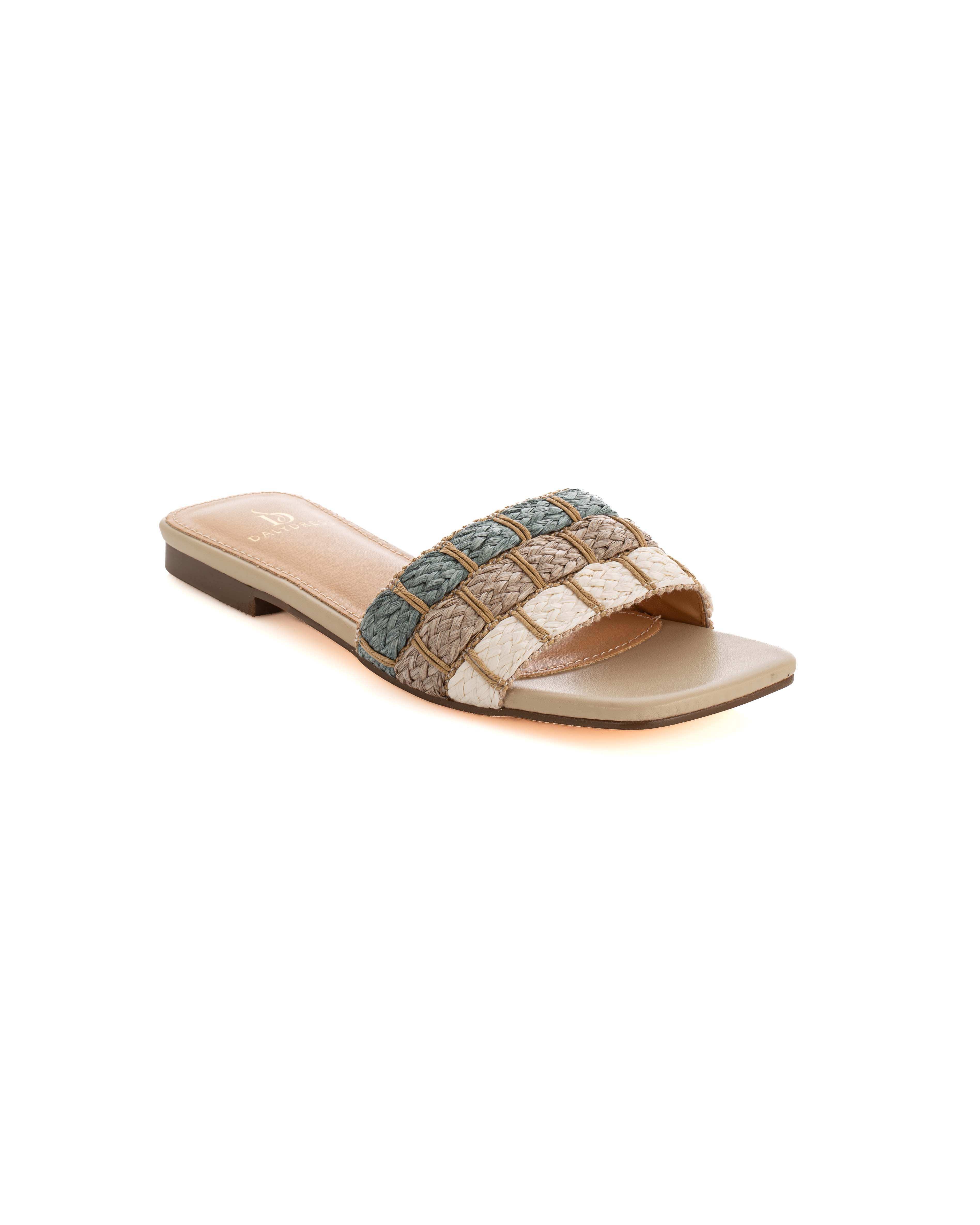 Raffia Slide Sandals in Multicolor - Image 3