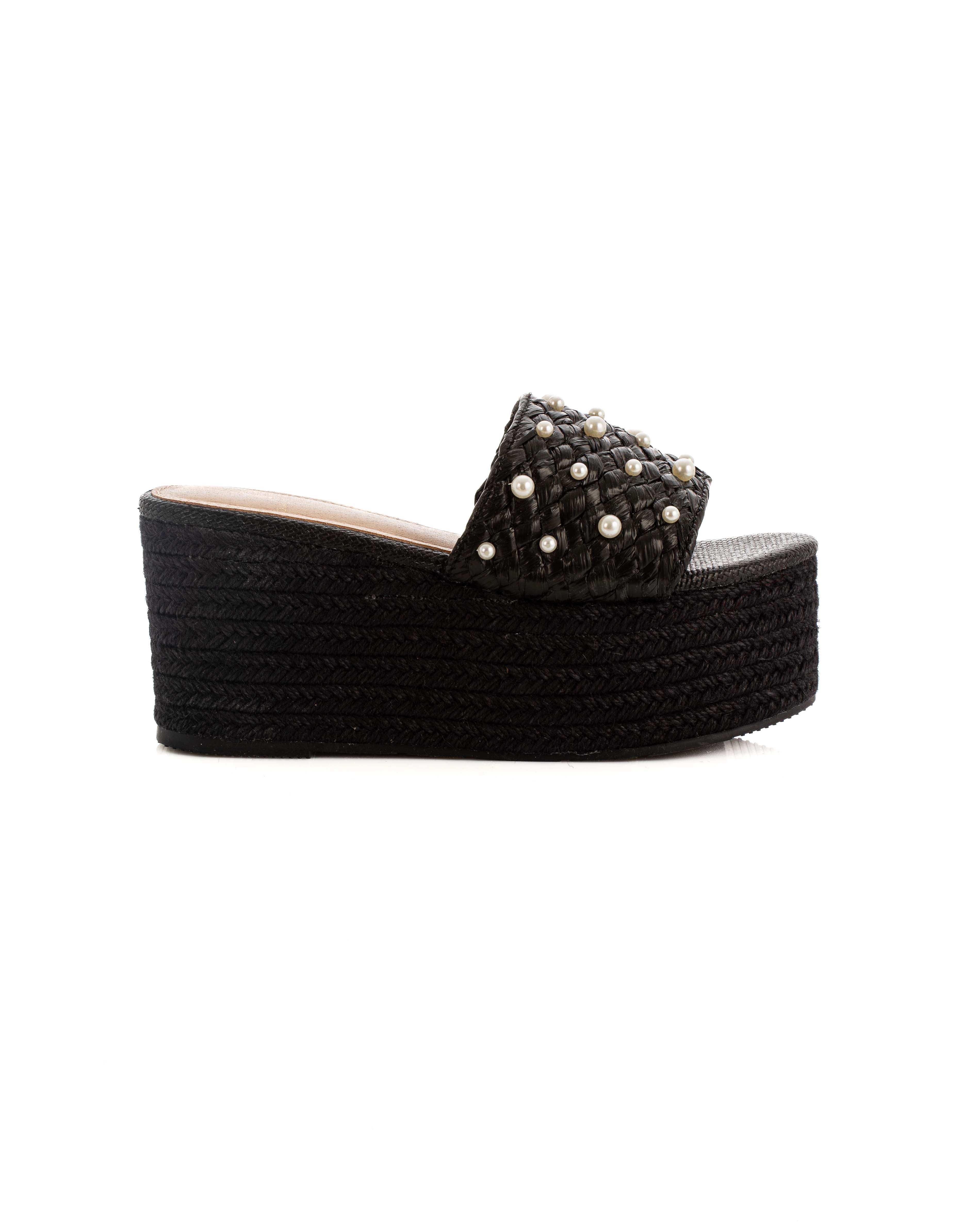Pearl Embellished Raffia Wedge Sandals - Image 3