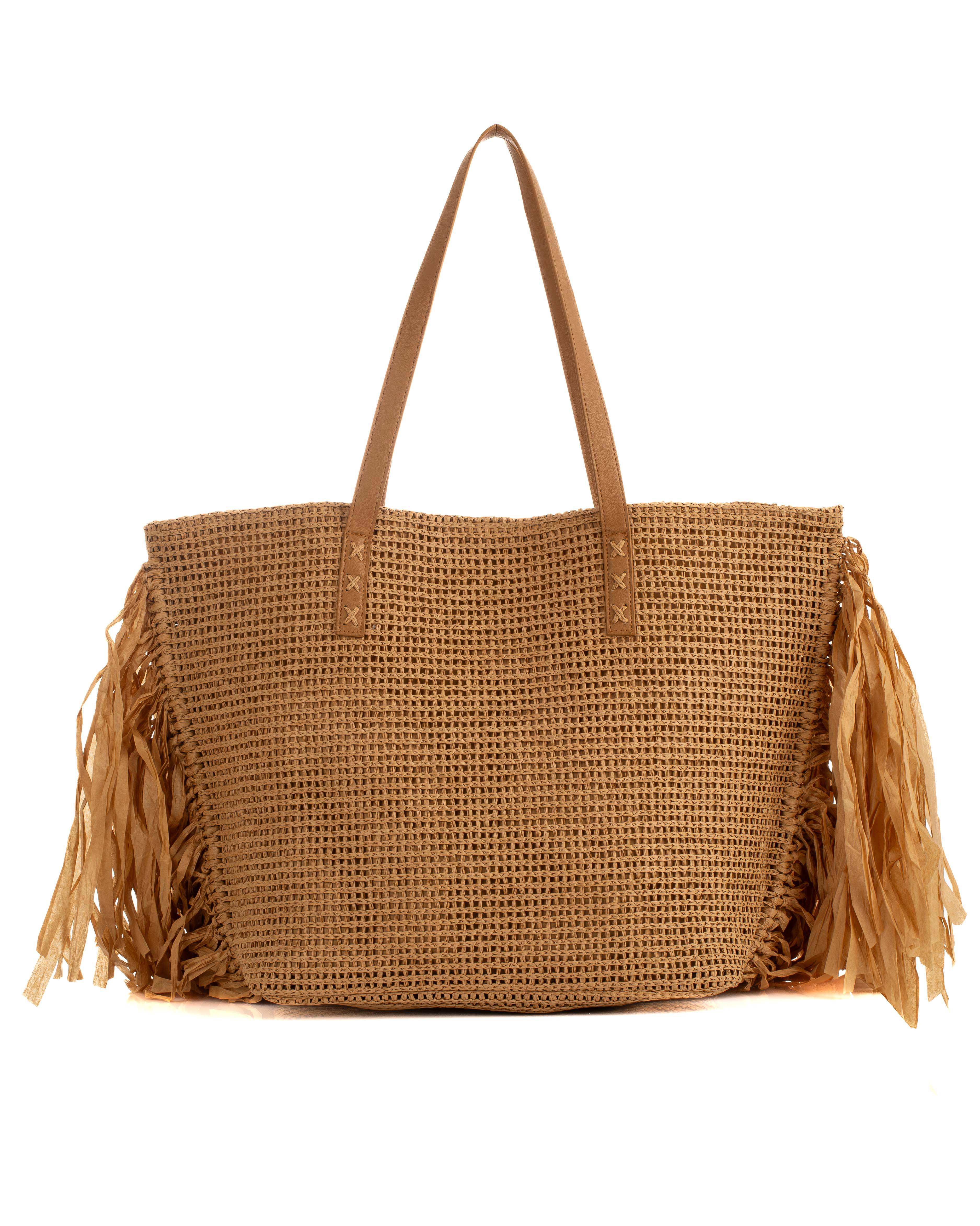 Knitted Straw Beach Shoulder-Bag with Fringes - Image 3