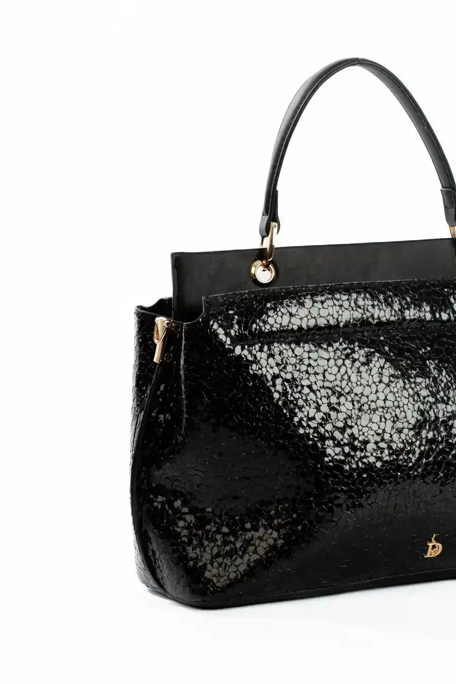 Single Compartment Shiny Top-Handle Bag - Image 3