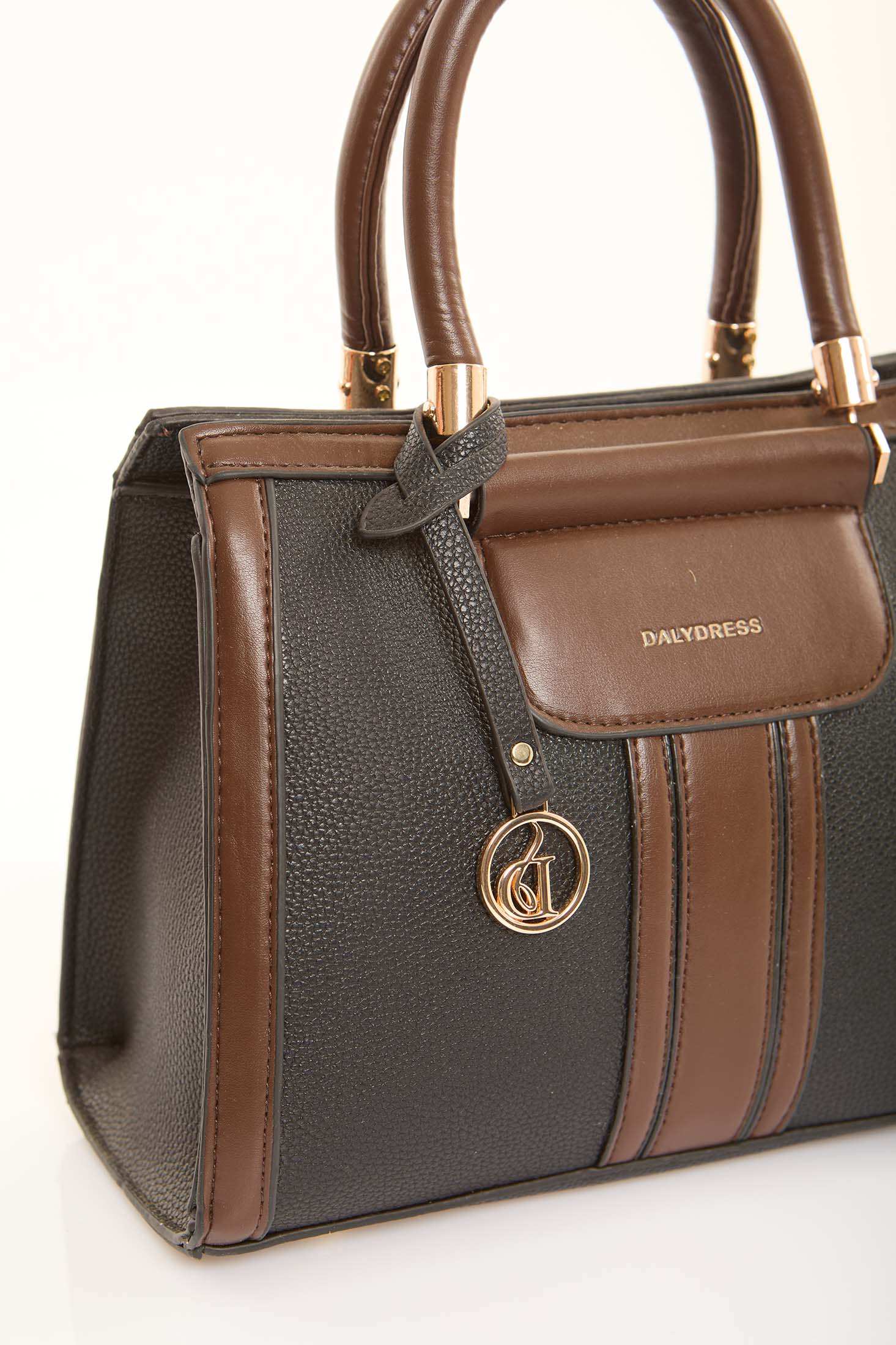Graphite & Cognac Classic Handbag - Image 3