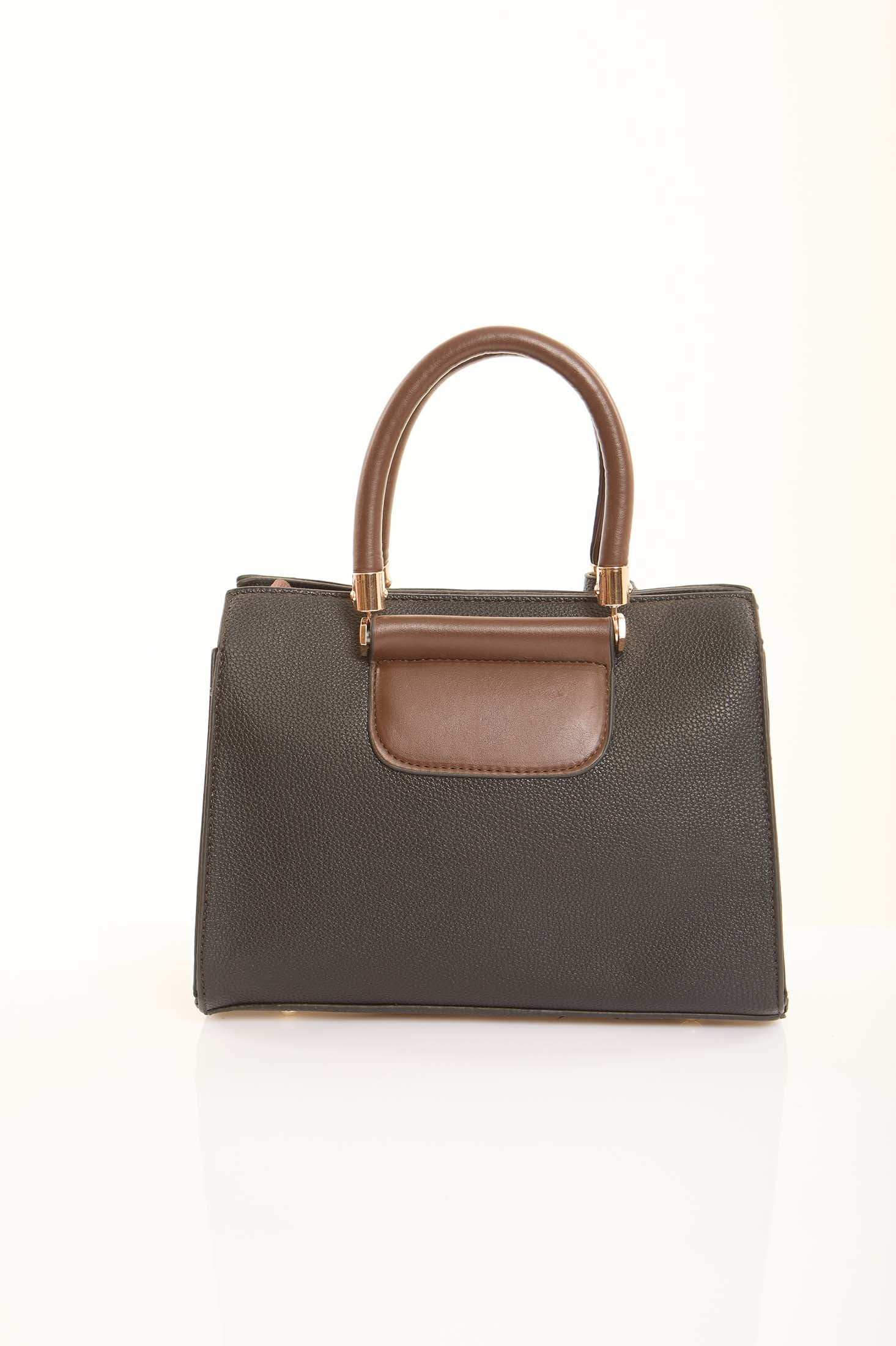 Graphite & Cognac Classic Handbag - Image 4