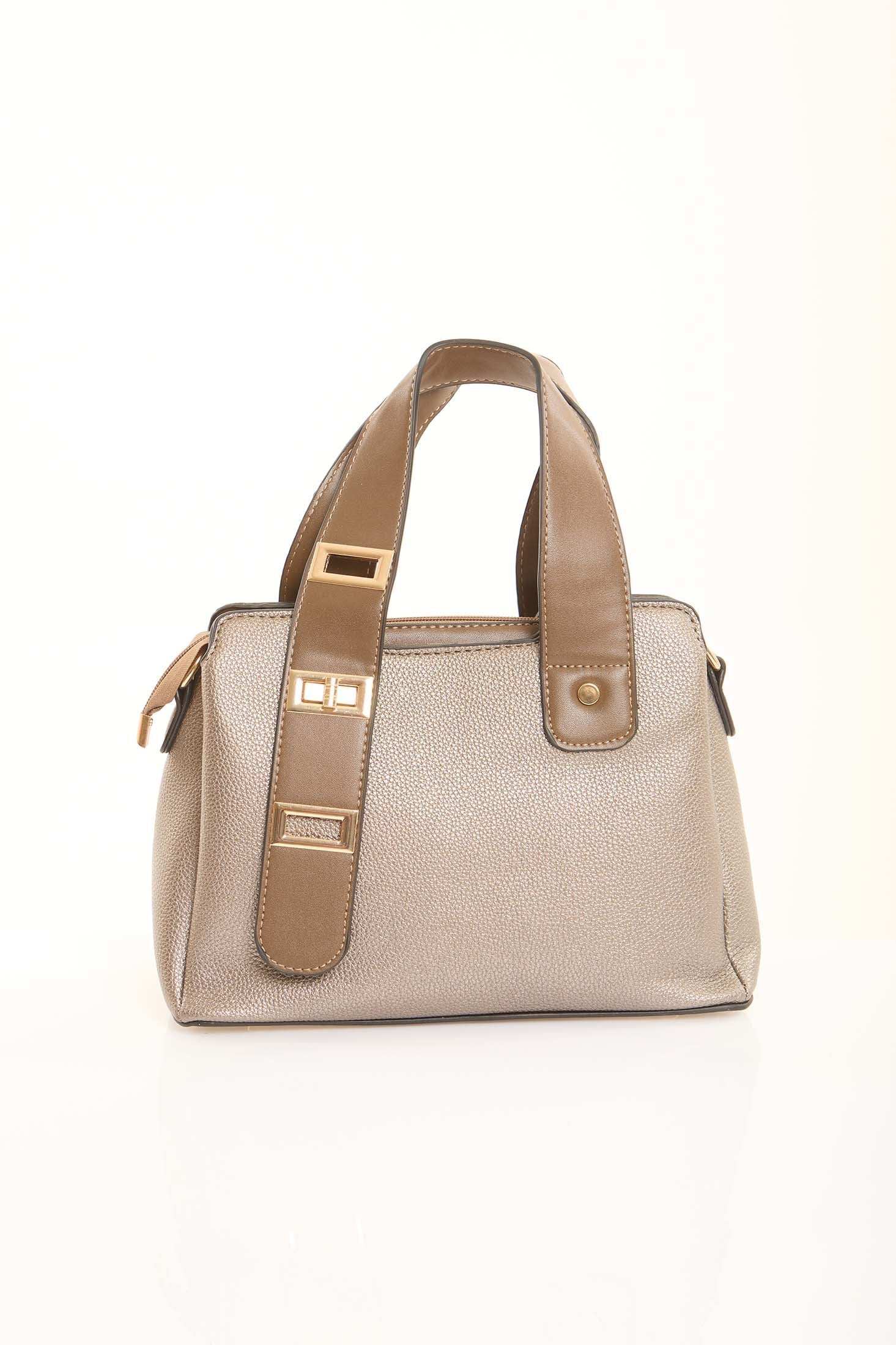 Champagne Textured Top-Handle Bag