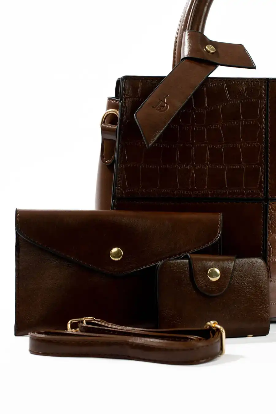 Walnut Embossed Structured Handbag - Image 4