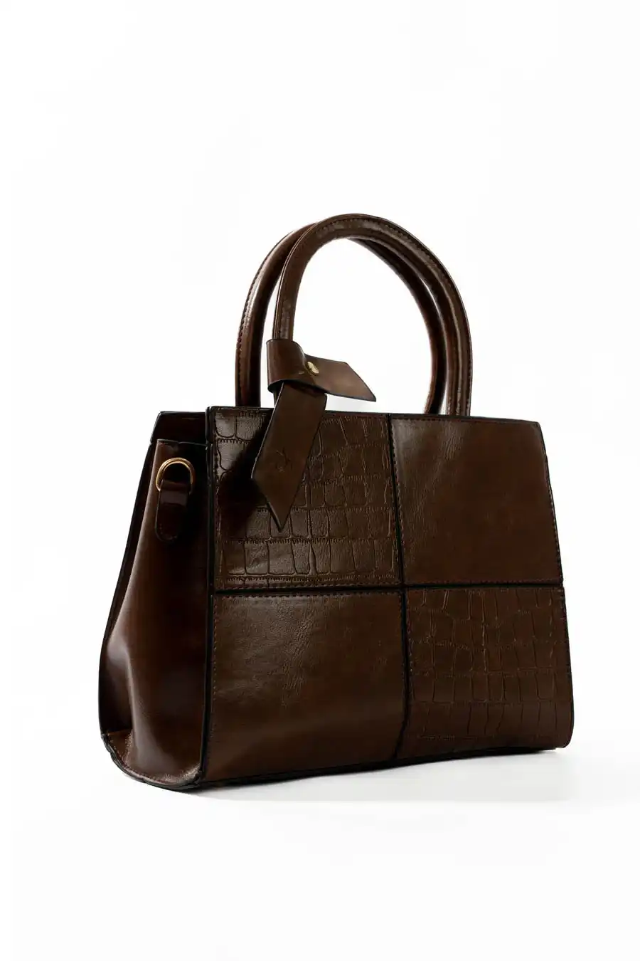Walnut Embossed Structured Handbag - Image 5