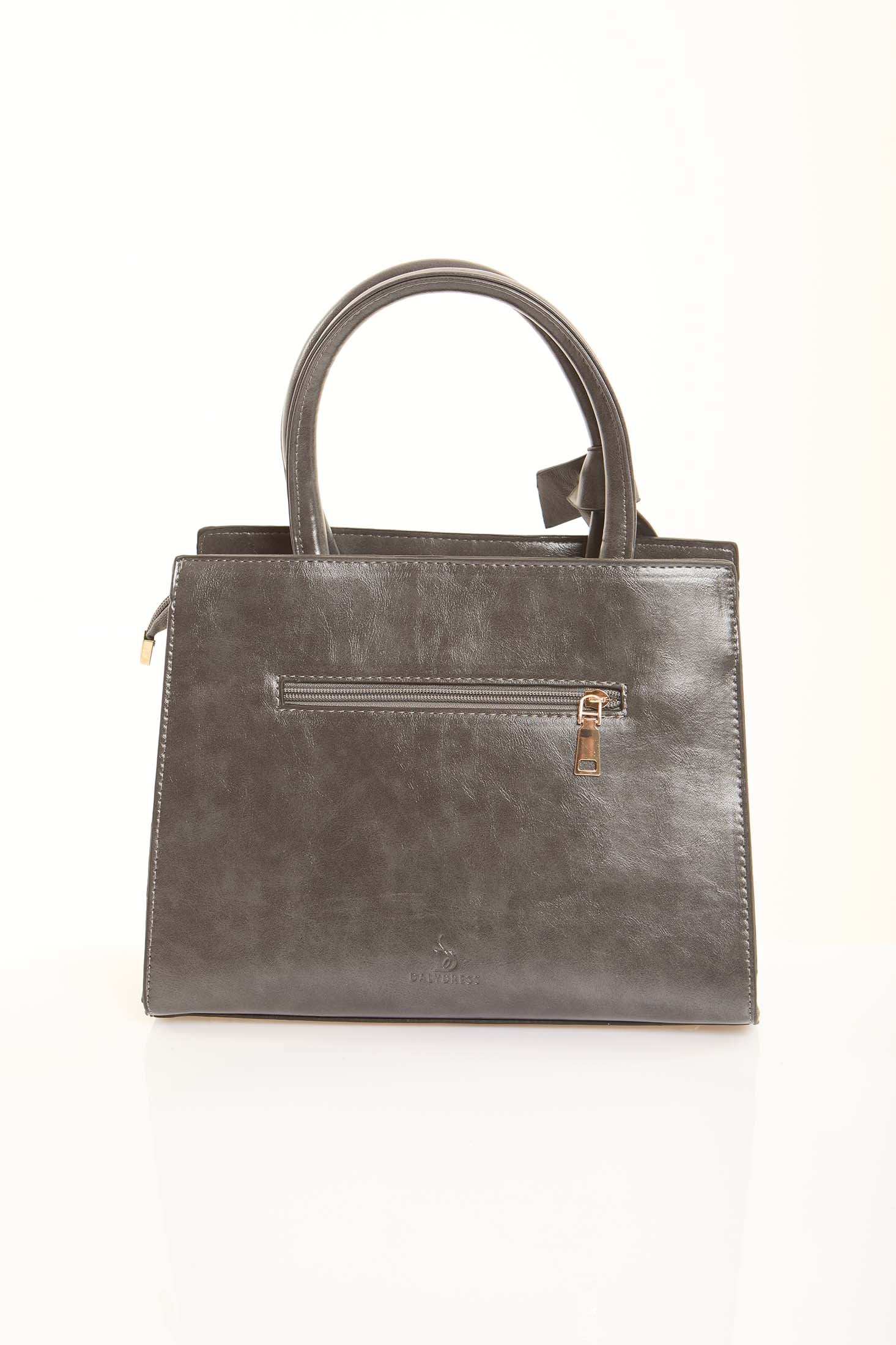 Steel Grey Textured Structured Handbag - Image 3