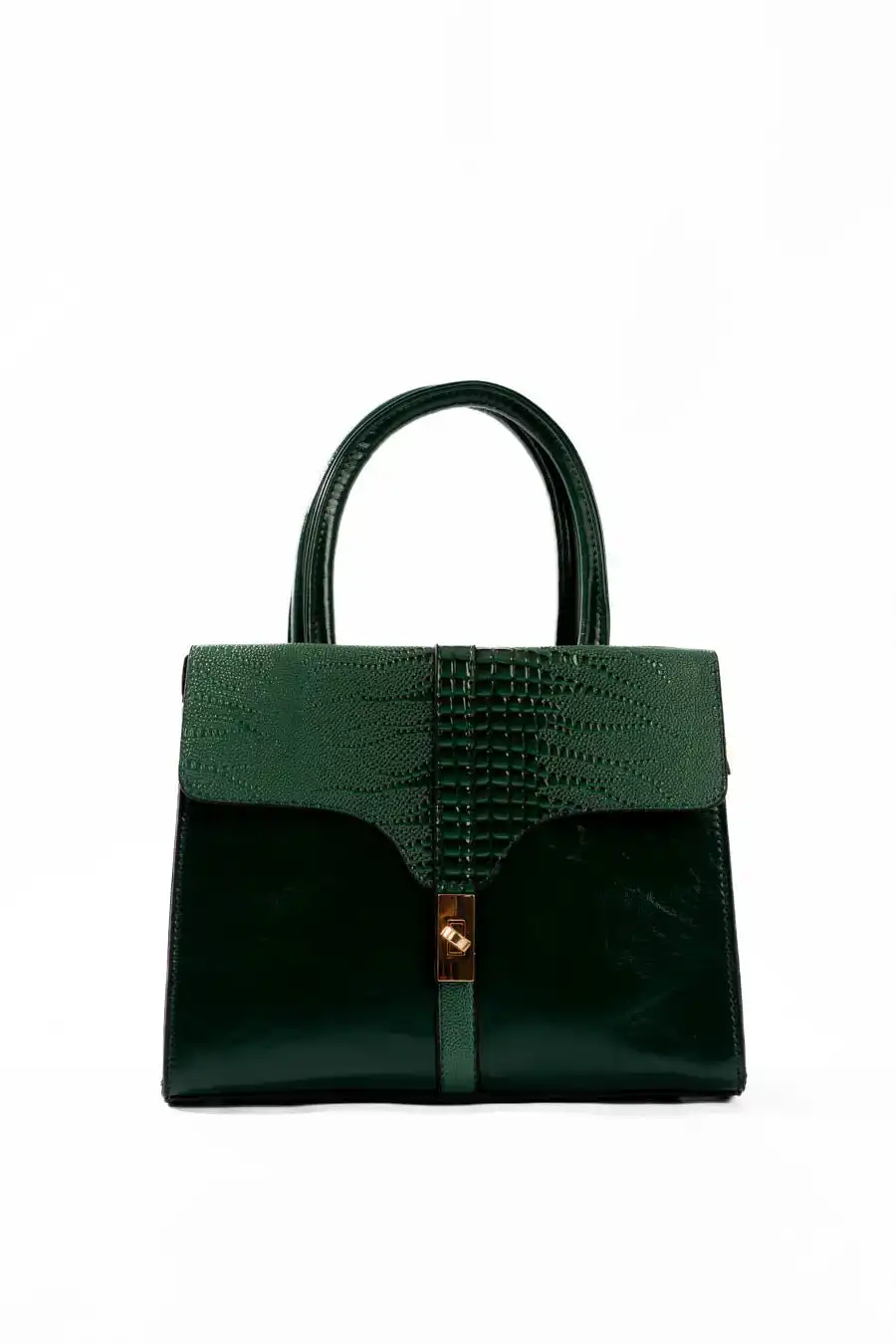Emerald Croc-Embossed Structured Handbag - Image 9