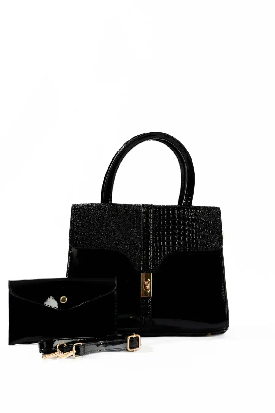 Black Croc-Embossed Structured Handbag - Image 5
