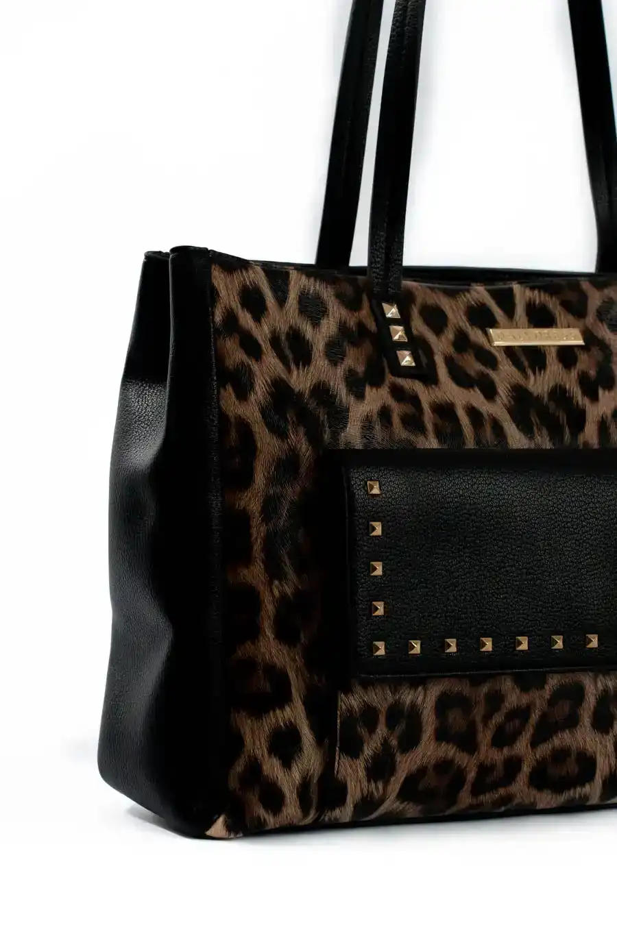 Elegant Leopard Handbag with Studded Pocket - Image 2