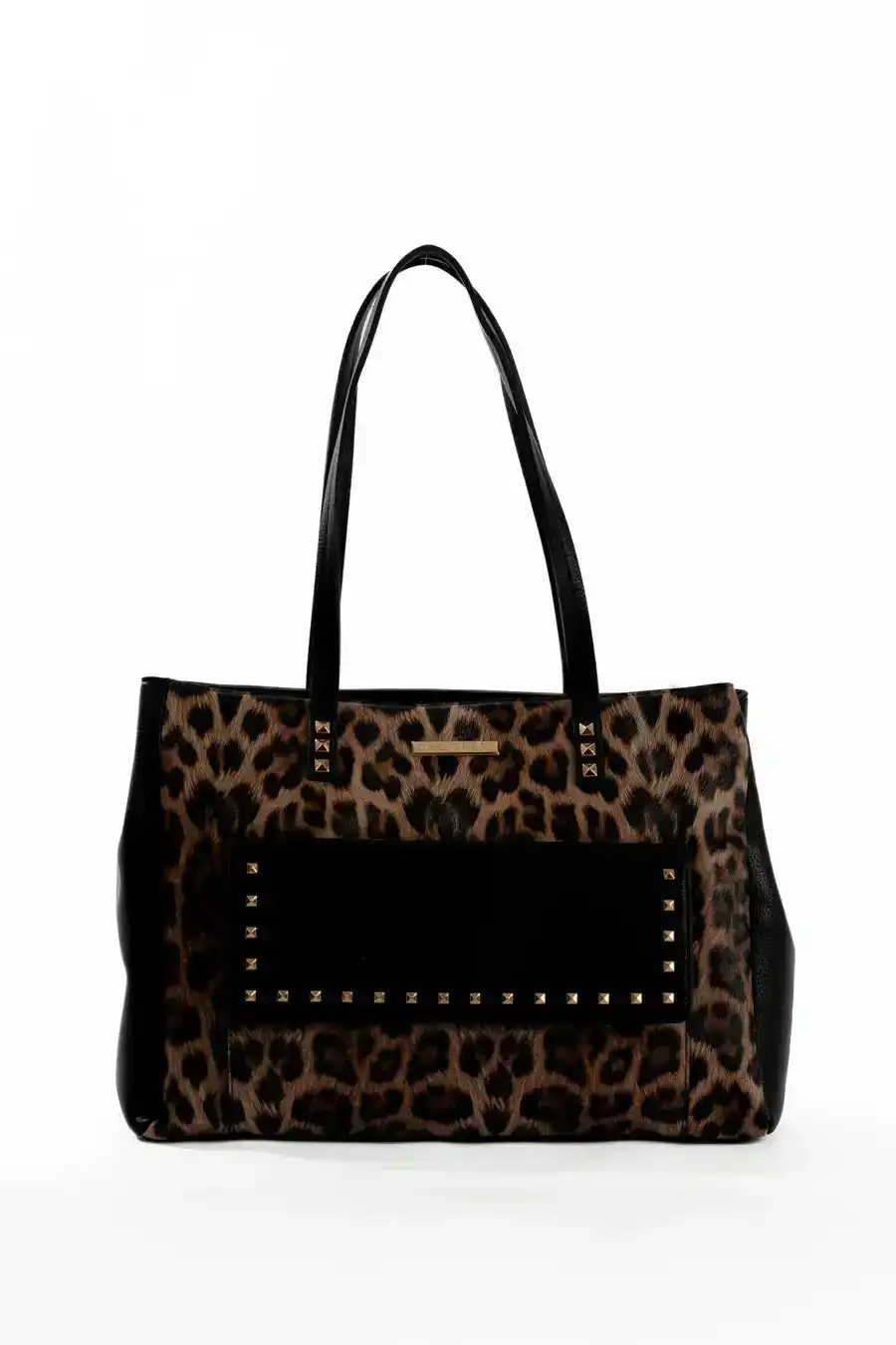 Elegant Leopard Handbag with Studded Pocket - Image 4
