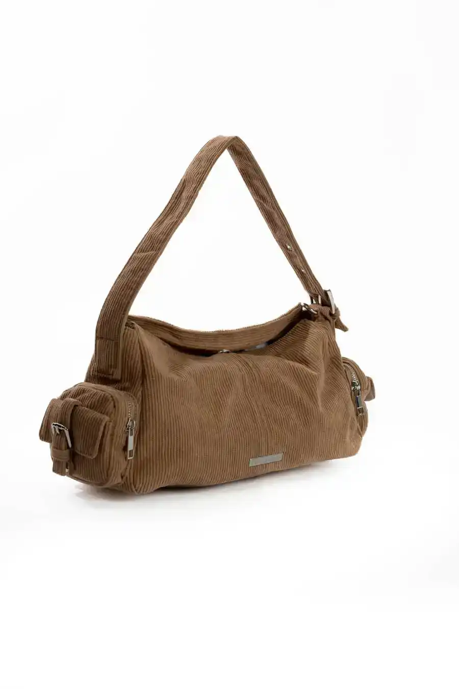 Suede Ribbed Shoulder-Bag with Side Zipped Pockets - Image 3