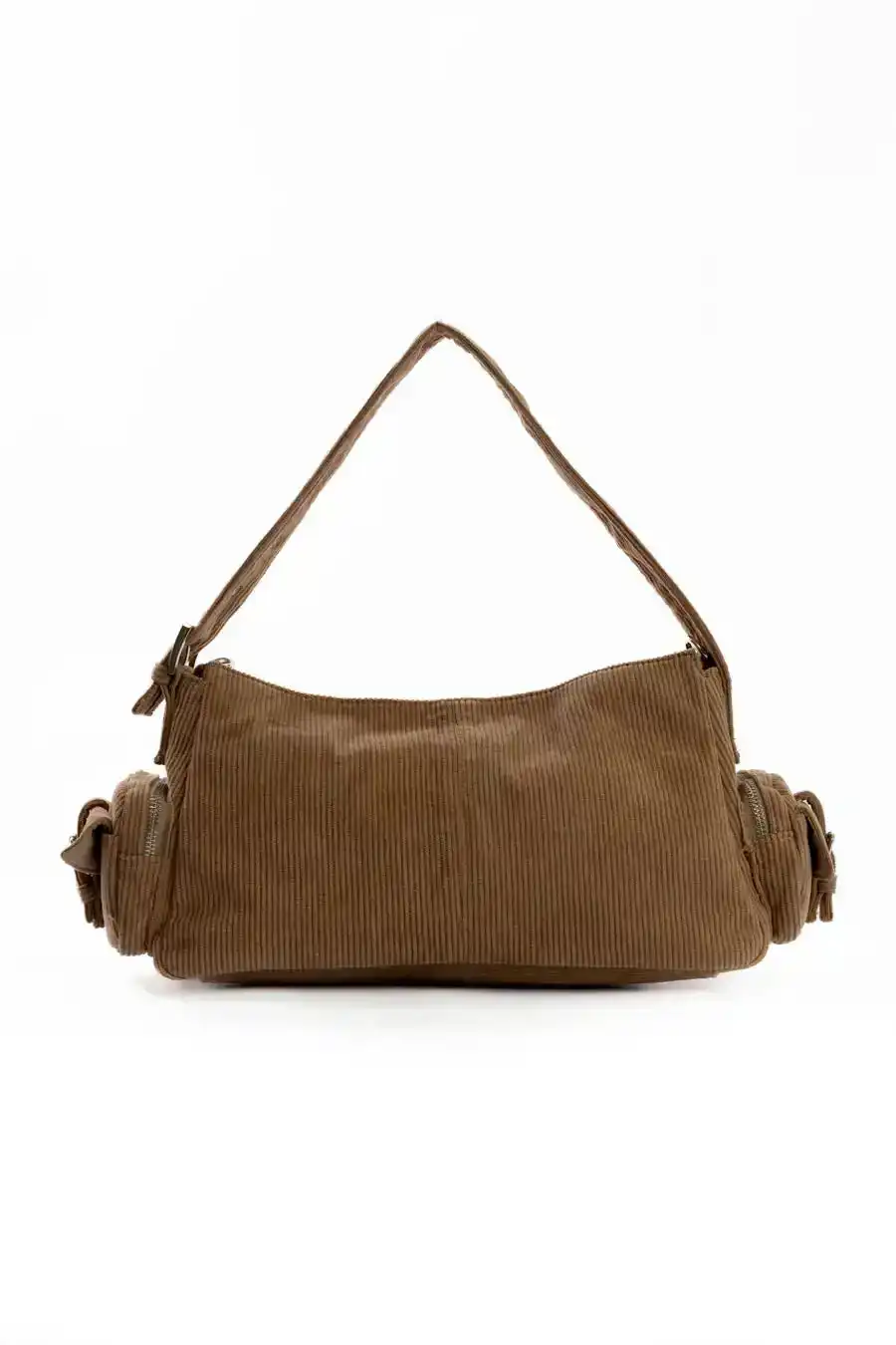 Suede Ribbed Shoulder-Bag with Side Zipped Pockets - Image 5